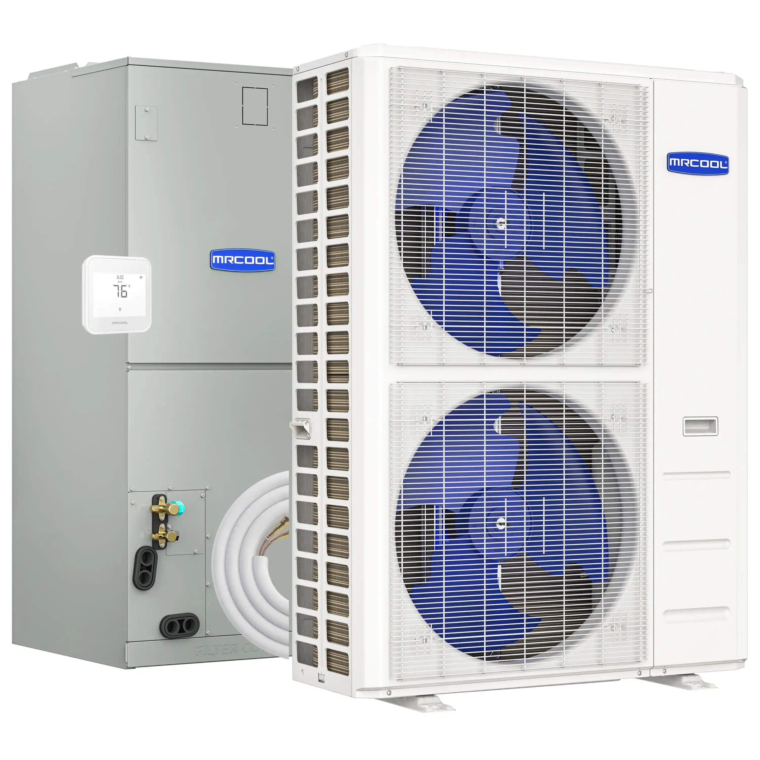 MRCOOL Hyper Heat 2nd Gen 48K BTU, 4 Ton, 16.5 SEER2 Heat Pump Condenser and Ducted Air Handler with 35 Ft. R-454B No-Vac Line Set (CENTRAL-48-HP-230B35)