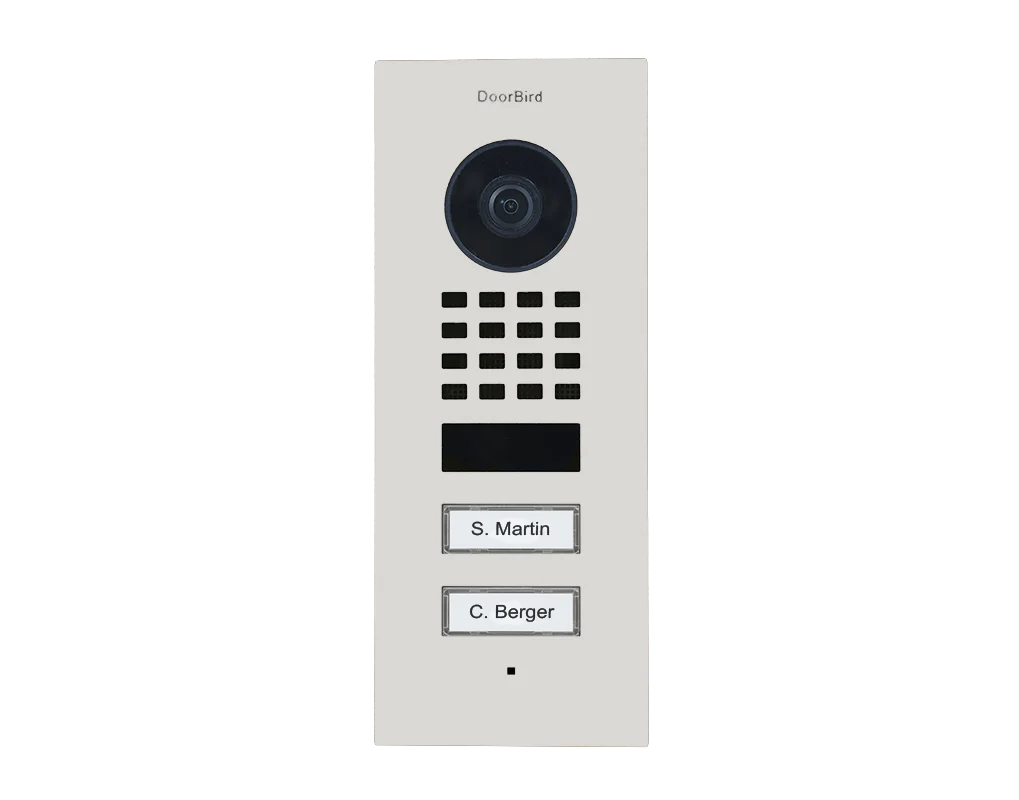 DoorBird D1102V Flush-Mount IP Video Door Station, 2 Call Button in Traffic White, RAL 9016