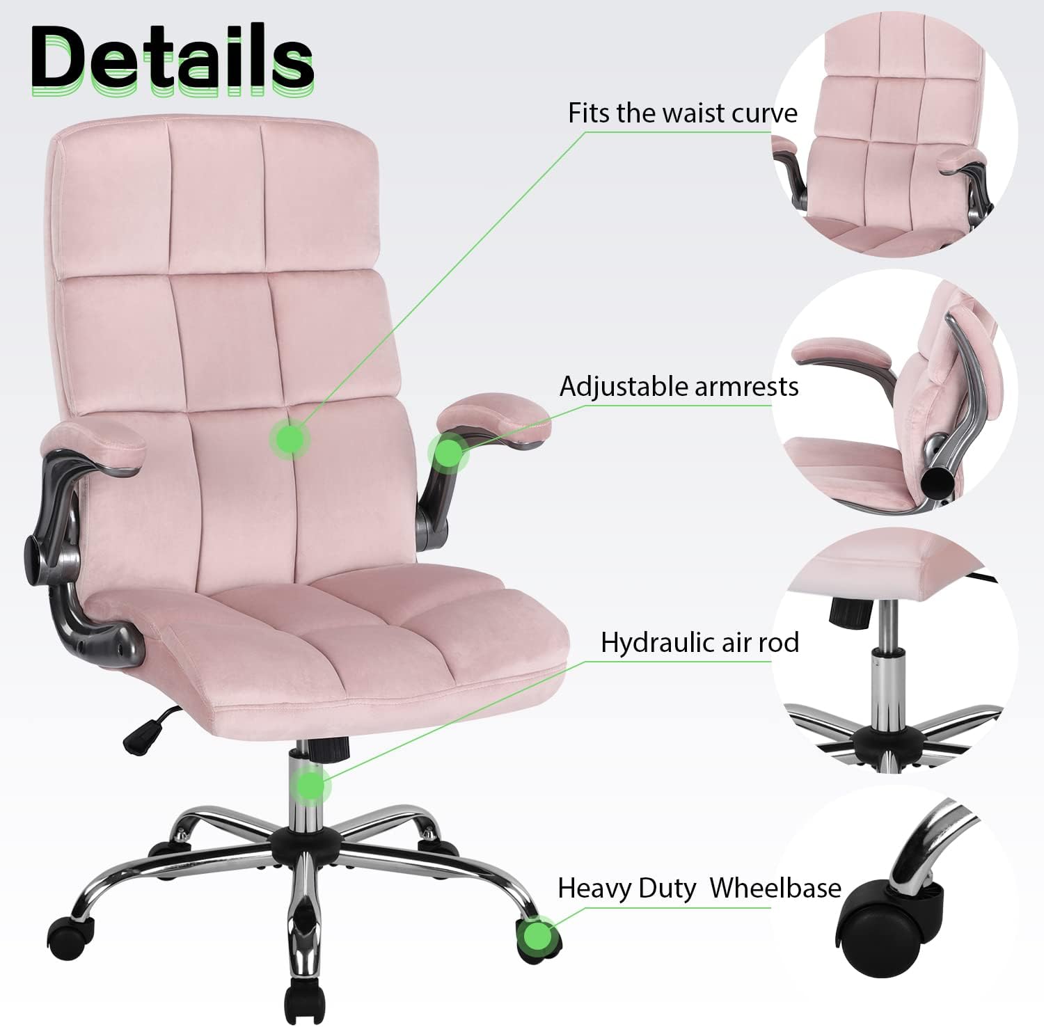 KCREAM Pink Office Chair Home Office Chair Ergonomic Executive Chair Frabic Computer Desk Chair, High Back Adjustable Tilt Angle and Flip up Arms and Thick Padding for Back Support