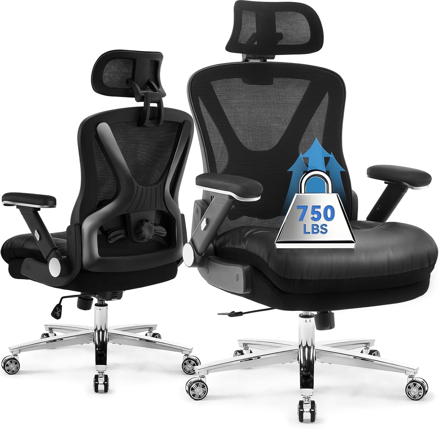 750lbs Ergonomic Office Chair,Upgrade Big and Tall Office Chairs for Heavy People,Mesh High Back Desk Chair with 5D Flip Arms Large Wheels,Adjustable Headrest & Lumbar Support,Wide Chairs