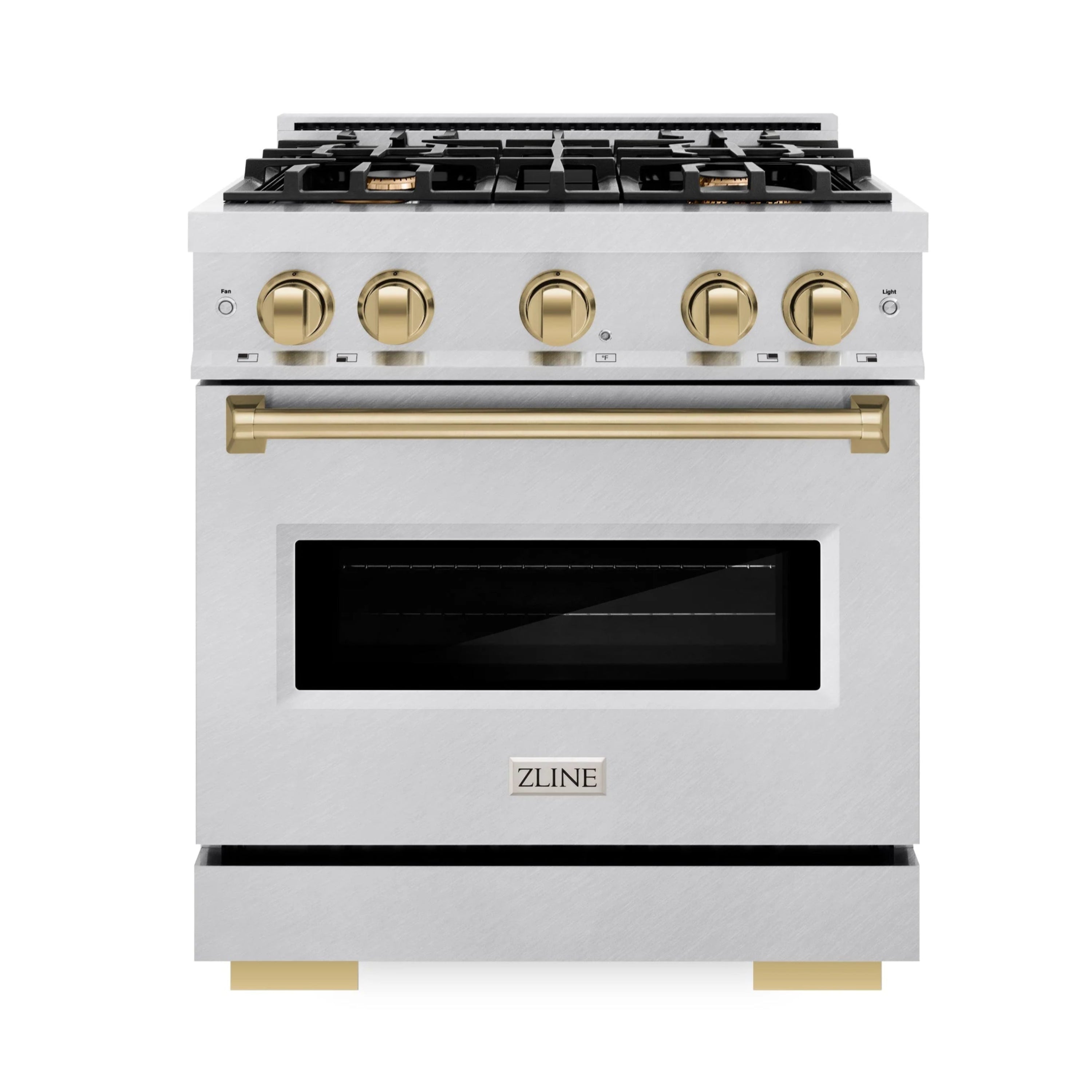 ZLINE Autograph Edition 30-Inch Classic Series Gas Range with 4 Gas Burner Cooktop and 4.2 Cu. Ft. Gas Convection Oven  in Satin Stainless Steel and Champagne Bronze Accents (CGRSZ-30-CB)
