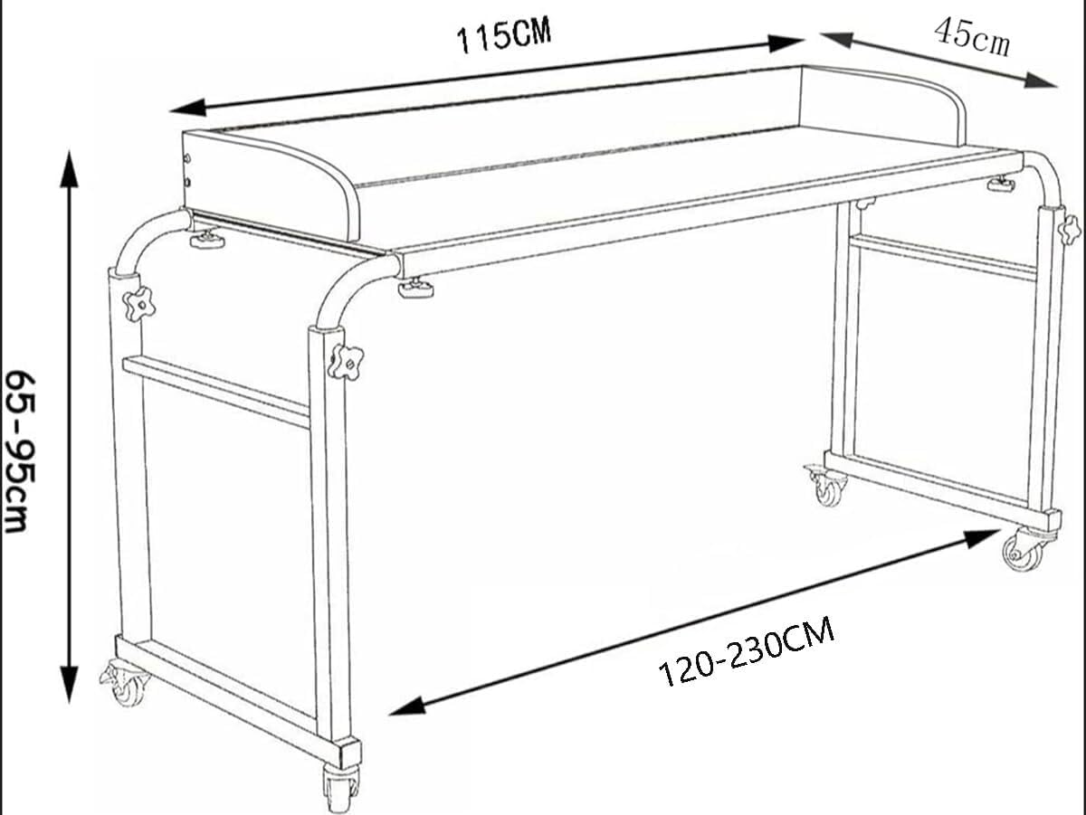 Rolling Overbed Table Mobile Table Food Tray Desk Rolling Medical Table Overbed Swivel Table Long Overbed Table Adjustable Height with Wheels for Laptop Eating Home