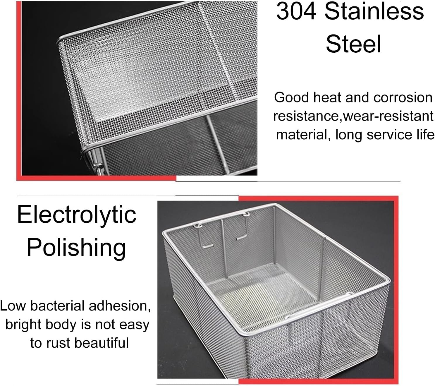 304 Stainless Steel Instrument Sterilization Basket, Suitable For Hospitals, Surgeries, Mesh 0.08in, Ultrasonic Cleaning Basket, Steel tray(15.7in*11.8in*7.9in)