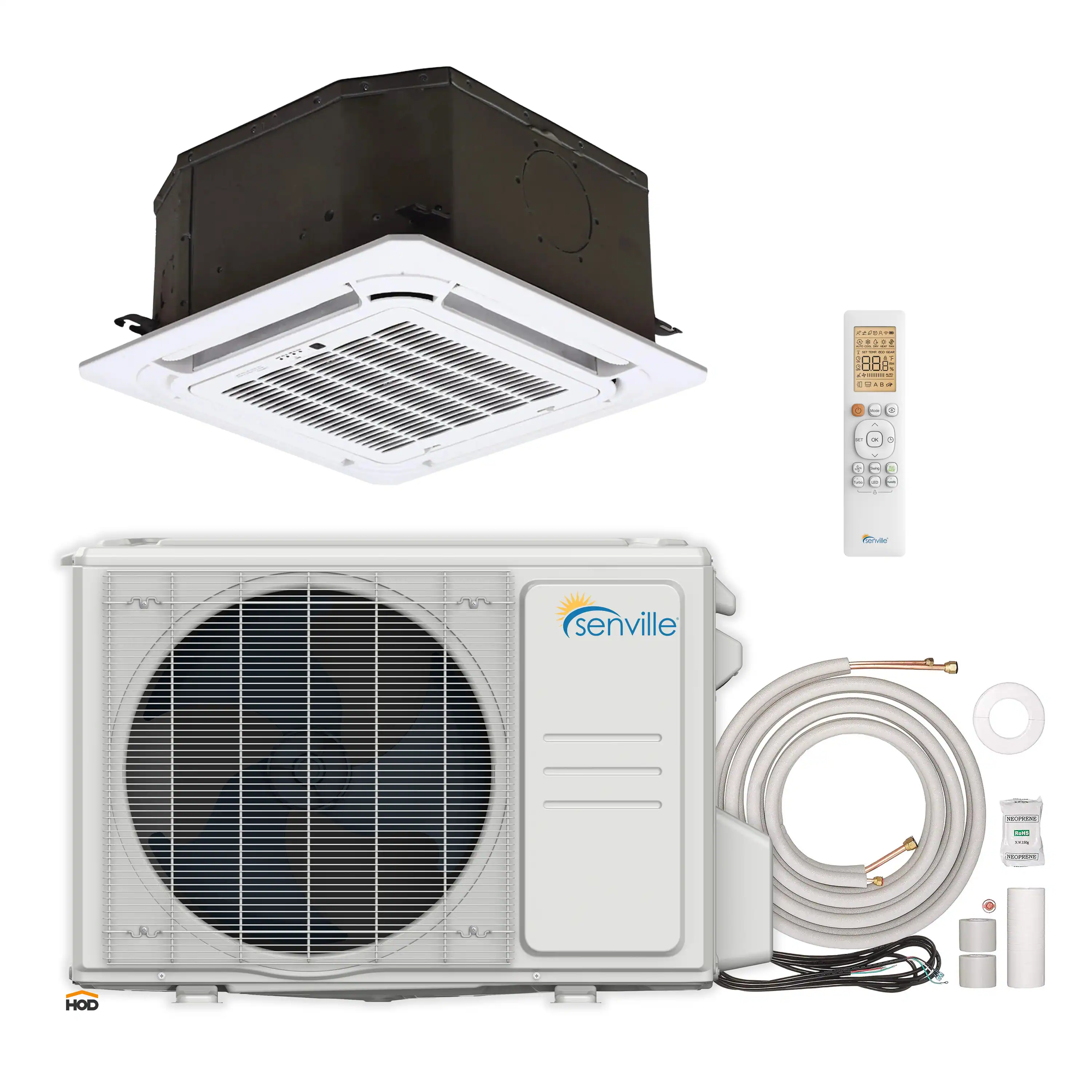 Senville 18K BTU Mini Split with 20 SEER2, 230V Ductless Air Conditioner and Heat Pump Condenser with Ceiling Cassette Air Handler (SENA-18HF-IC)