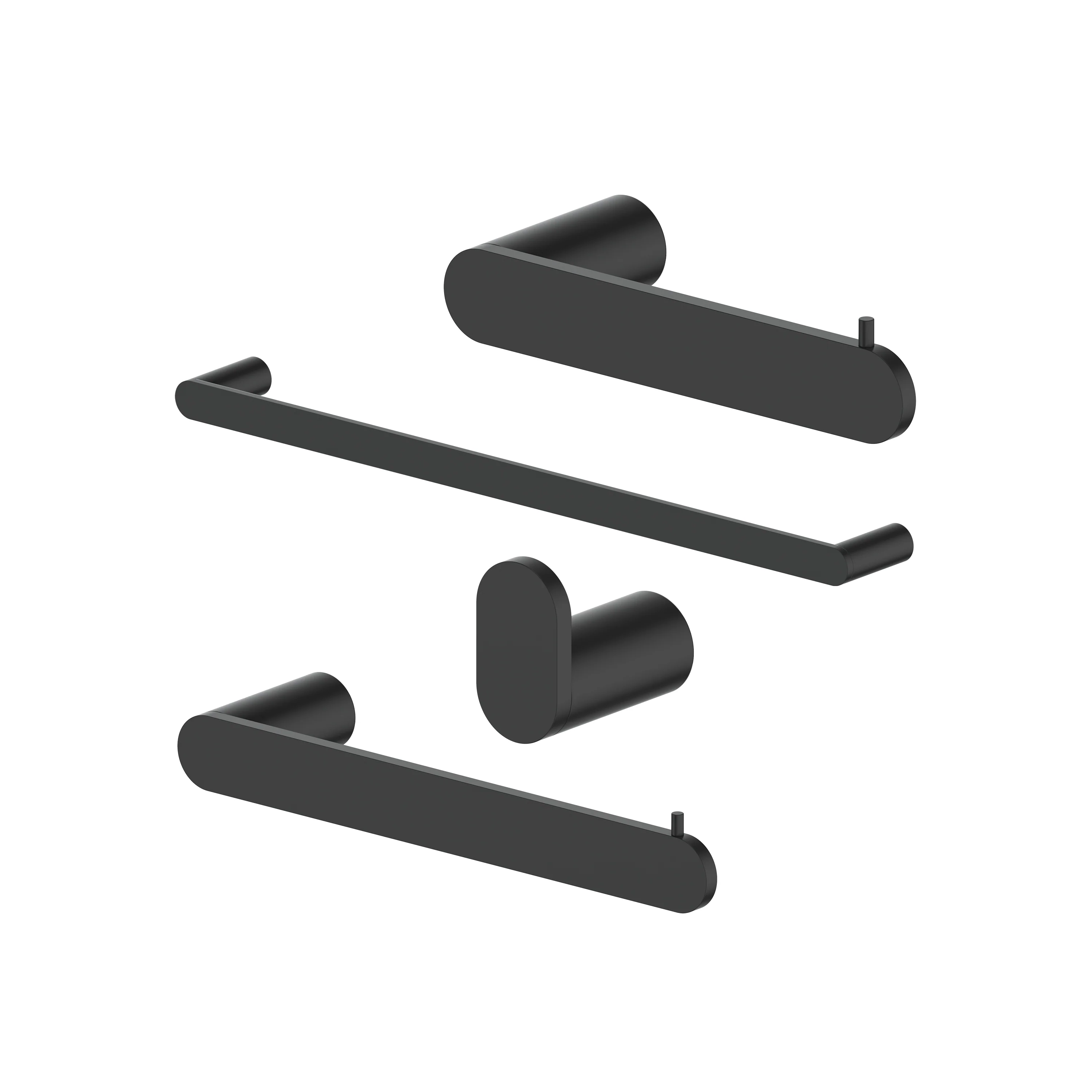 ZLINE Crystal Bay Bathroom Accessories Package with Towel Rail, Hook, Ring and Toliet Paper Holder in Matte Black (4BP-CBYACC-MB)