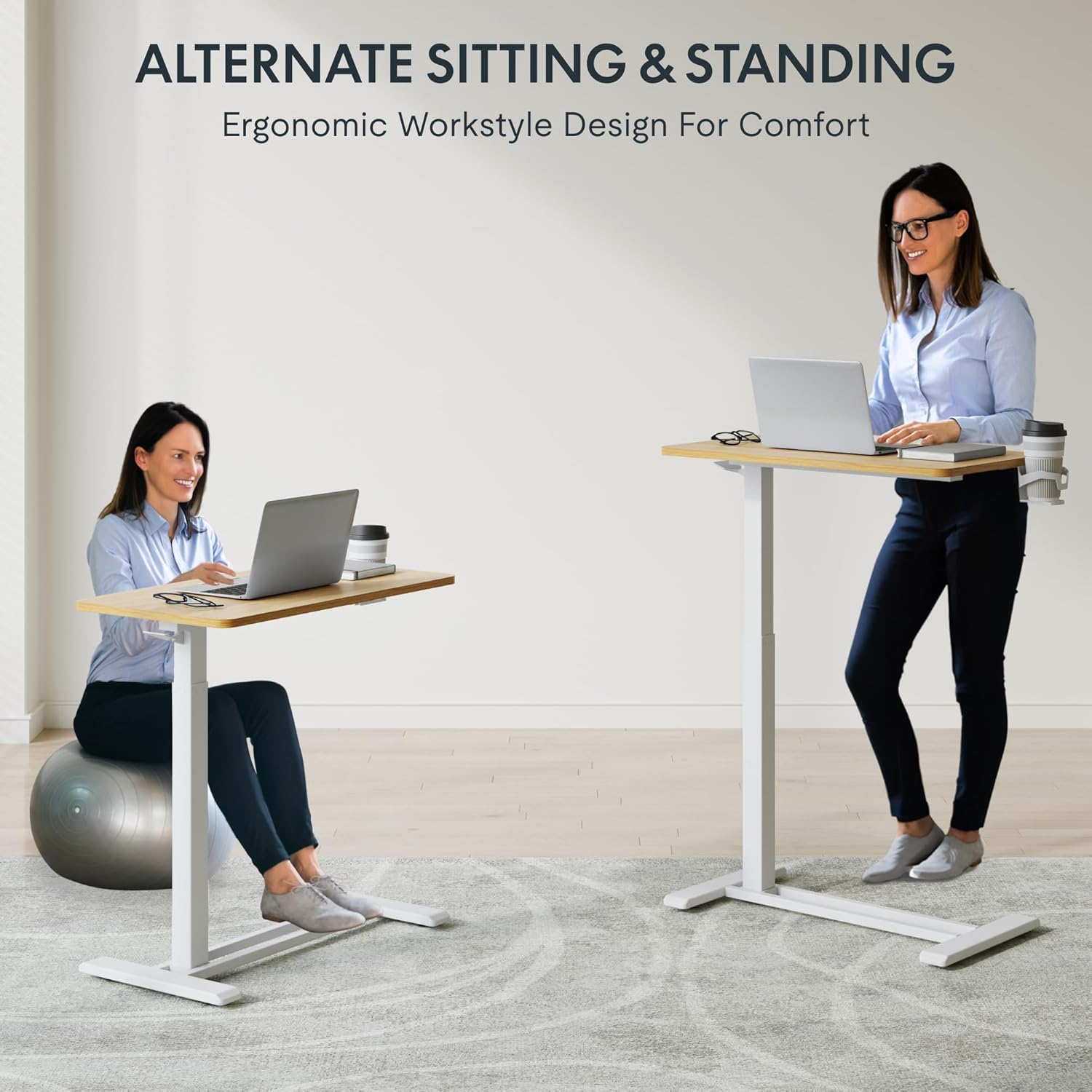 FLEXISPOT H7 Adjustable Overbed Bedside Table with Wheels Pneumatic Mobile Standing Desk Laptop Desk Rolling Computer Cart Movable Overbed Table Hospital Home Use(27.6