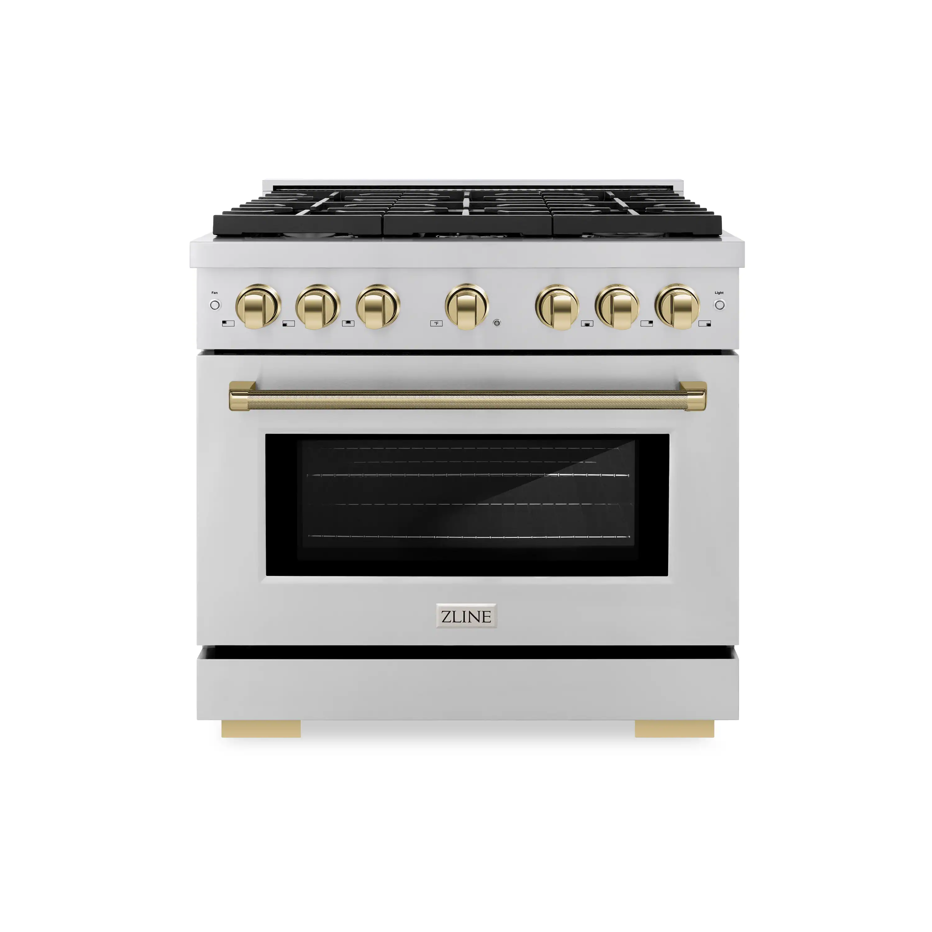 ZLINE Autograph 36-Inch Paramount Gas Range in Stainless Steel with Polished Gold Helix Handle (SGRZ-36-KG)
