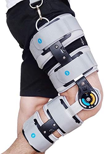 Adjustable Hinged ROM Knee Brace with Strap, Post Op Patella Injury Immobilizer Brace Orthopedic Guard Protector for Left Leg and Right Leg,Grey
