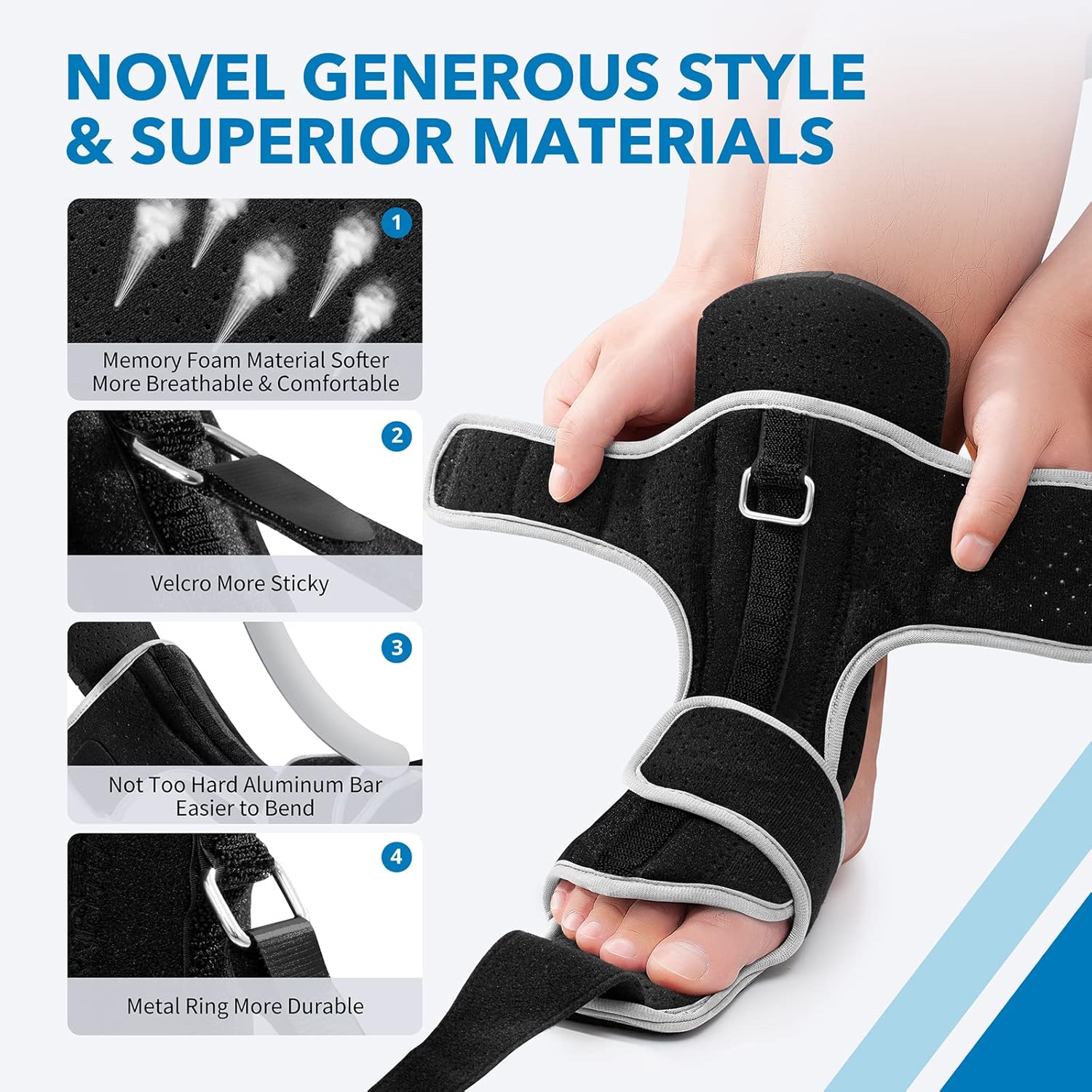 Sgrived Plantar Fasciitis Night Splint: Upgraded Plantar Fasciitis Brace with Support Plate - Dorsal Night Splint for Plantar Fasciitis Women Men - Plantar Fasciitis Relief Achilles Tendonitis Foot Drop Heel Pain Black 6