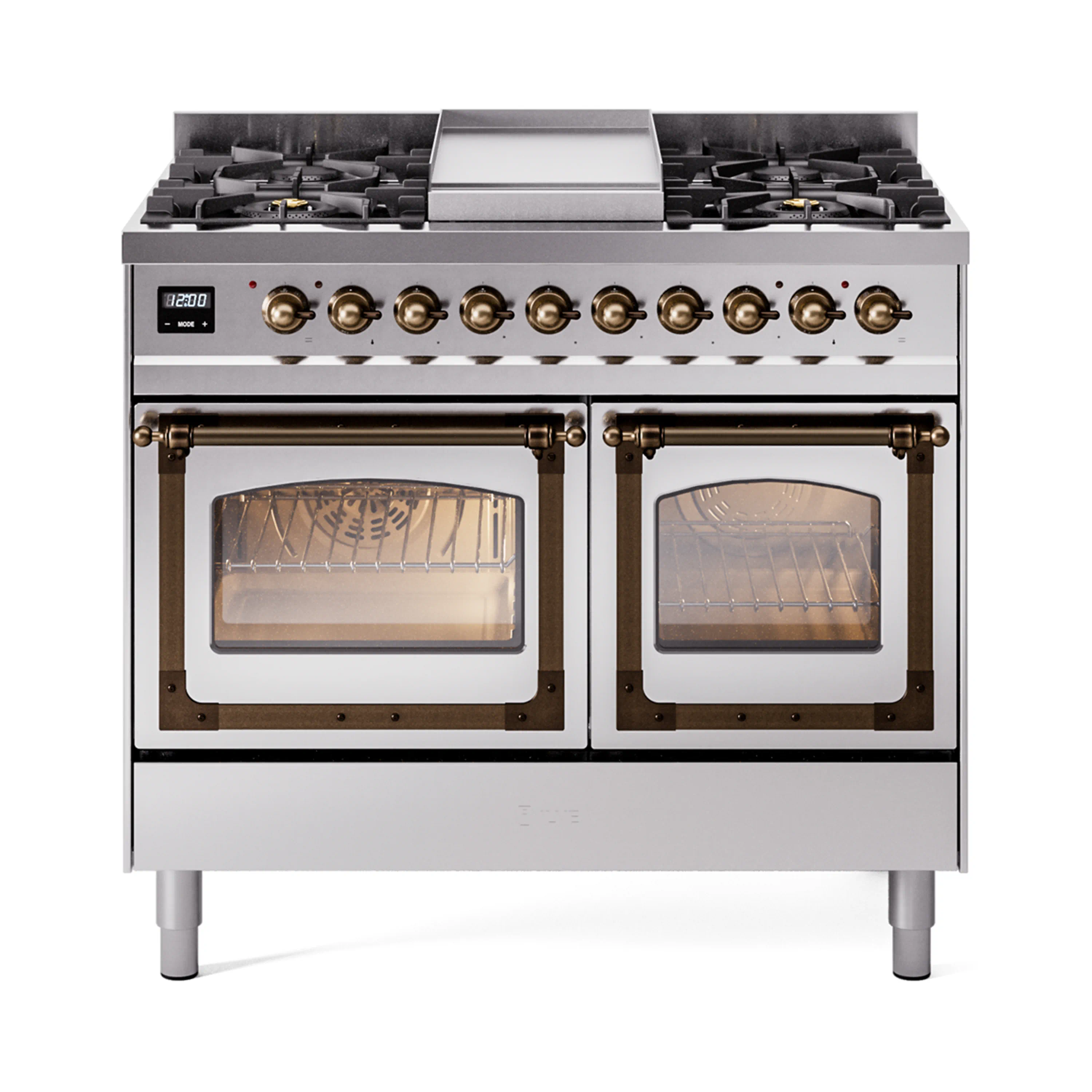 ILVE 40-Inch Nostalgie II Noblesse Dual Fuel Range with Triple Glass Door Oven in Stainless Steel with Bronze Trim (UND40FNMPSSB)