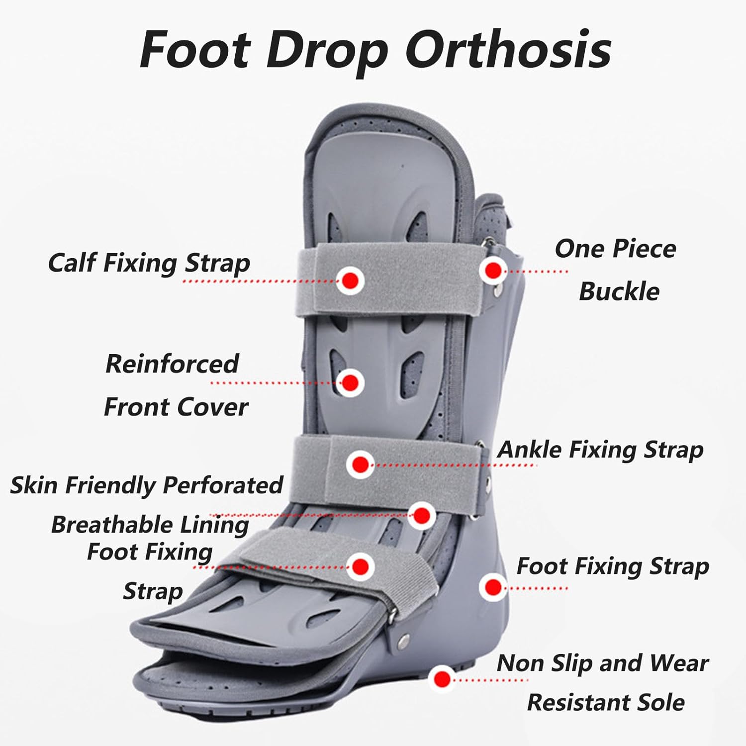 SFKLYU Ankle Support Foot Drop Brace Orthosis Ankle Stabilizer Brace Adjustable Angle 360 Protection Breathable Foot Drop Fixation Splint,Left,L(Size 42~45)