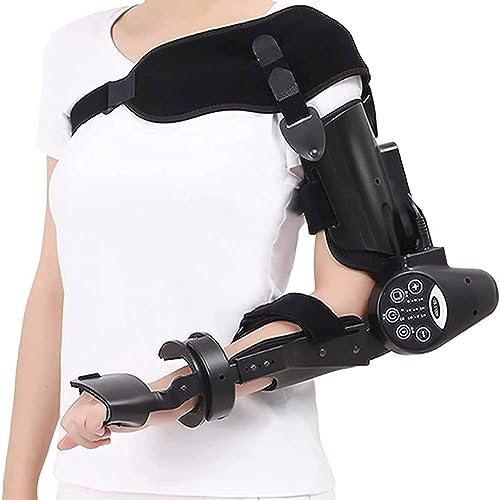 Hinged Elbow Brace Adjustable Post Op Full Length Splint Orthosis Electric Arm Exerciser Strengthener(Left)
