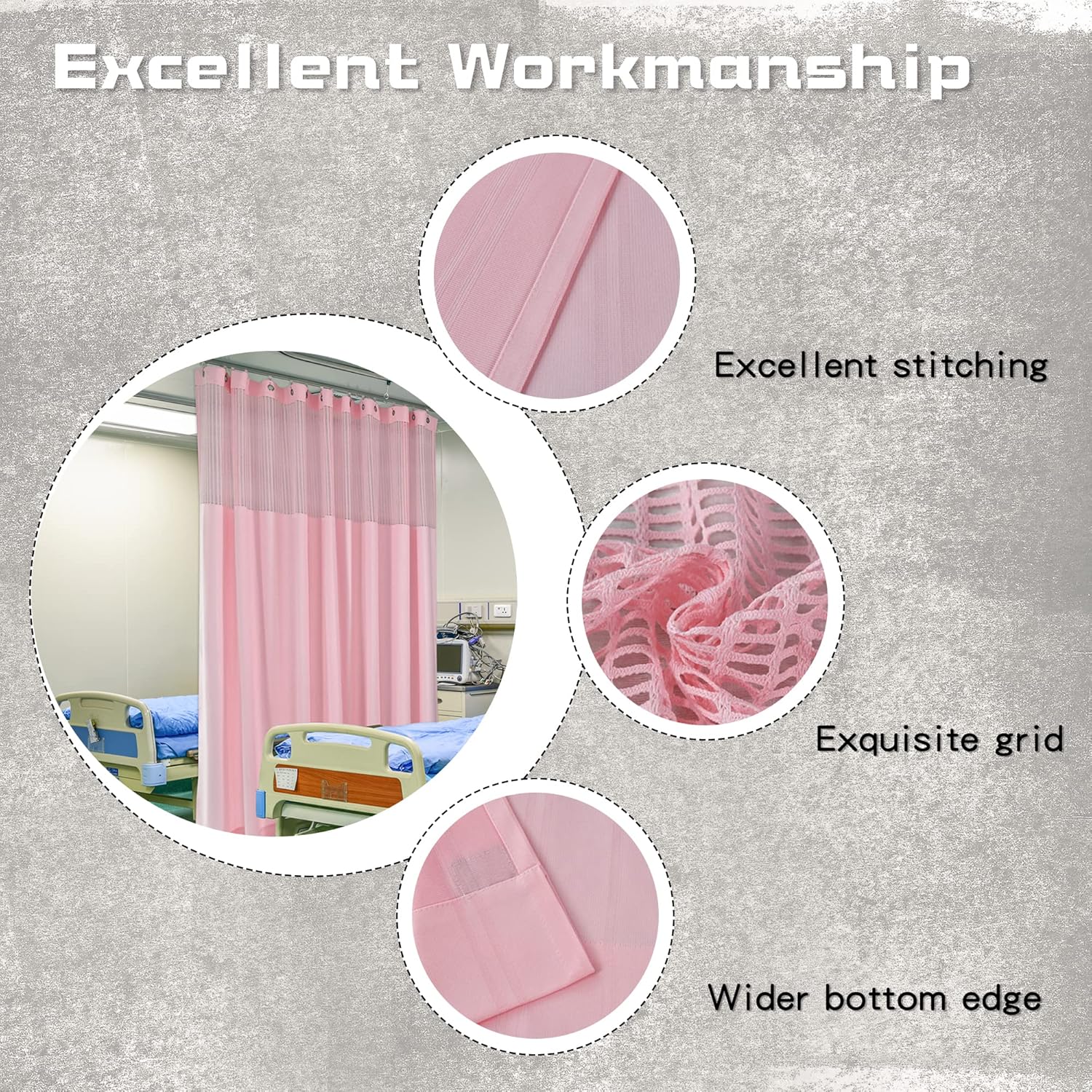 MAIHER Medical Privacy Flexible Hospital Curtains, Inherent Flame Retardant Grommet Divider Privacy Cubicle Curtain for Hospital,Living Room, Lab, Clinic, School Nursery, (1panel, Pink, 12x8ft)