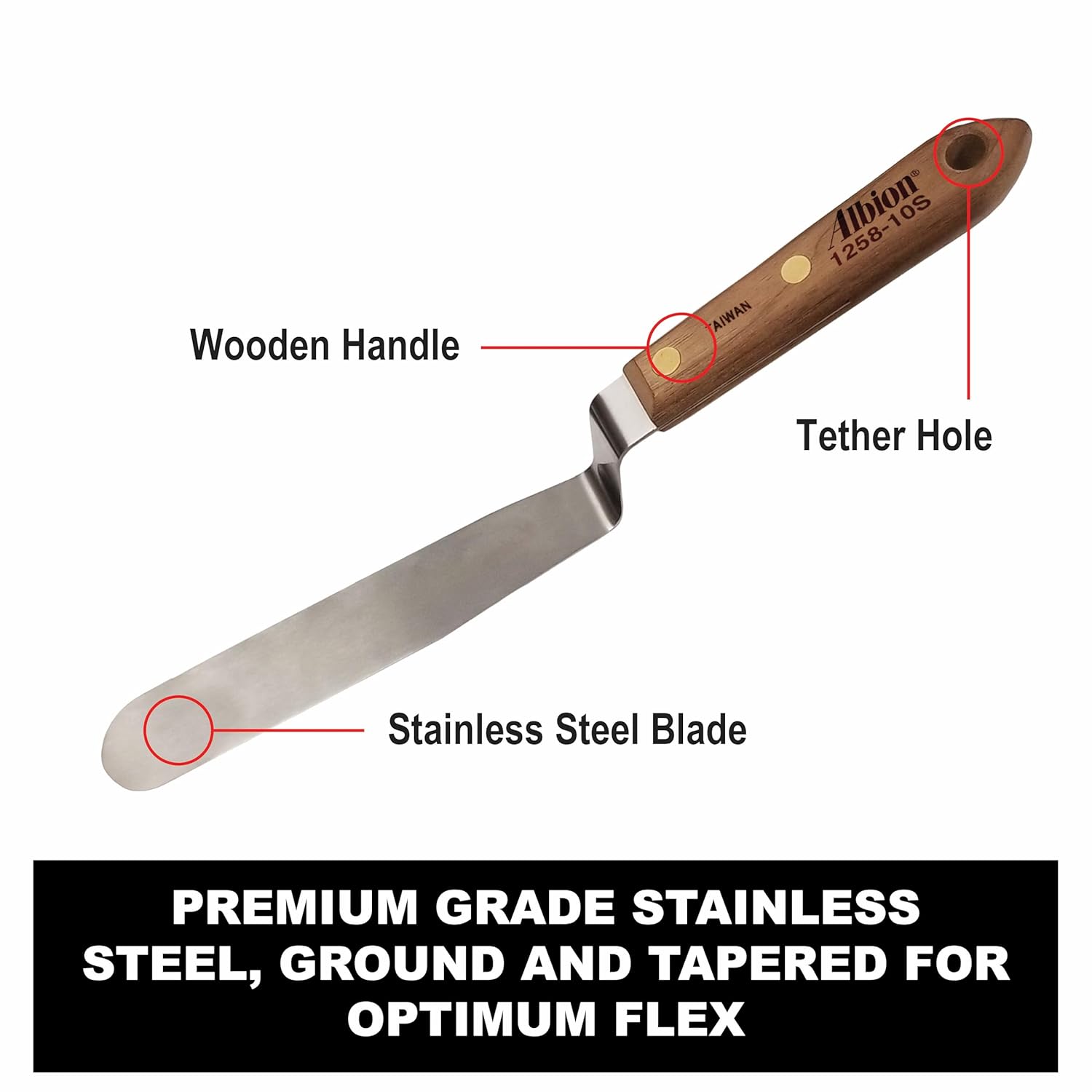 Albion Engineering 1258-G01 7-Piece Classic Offset Caulk Tooling Spatula Set, Stainless Steel with Hardwood Handle