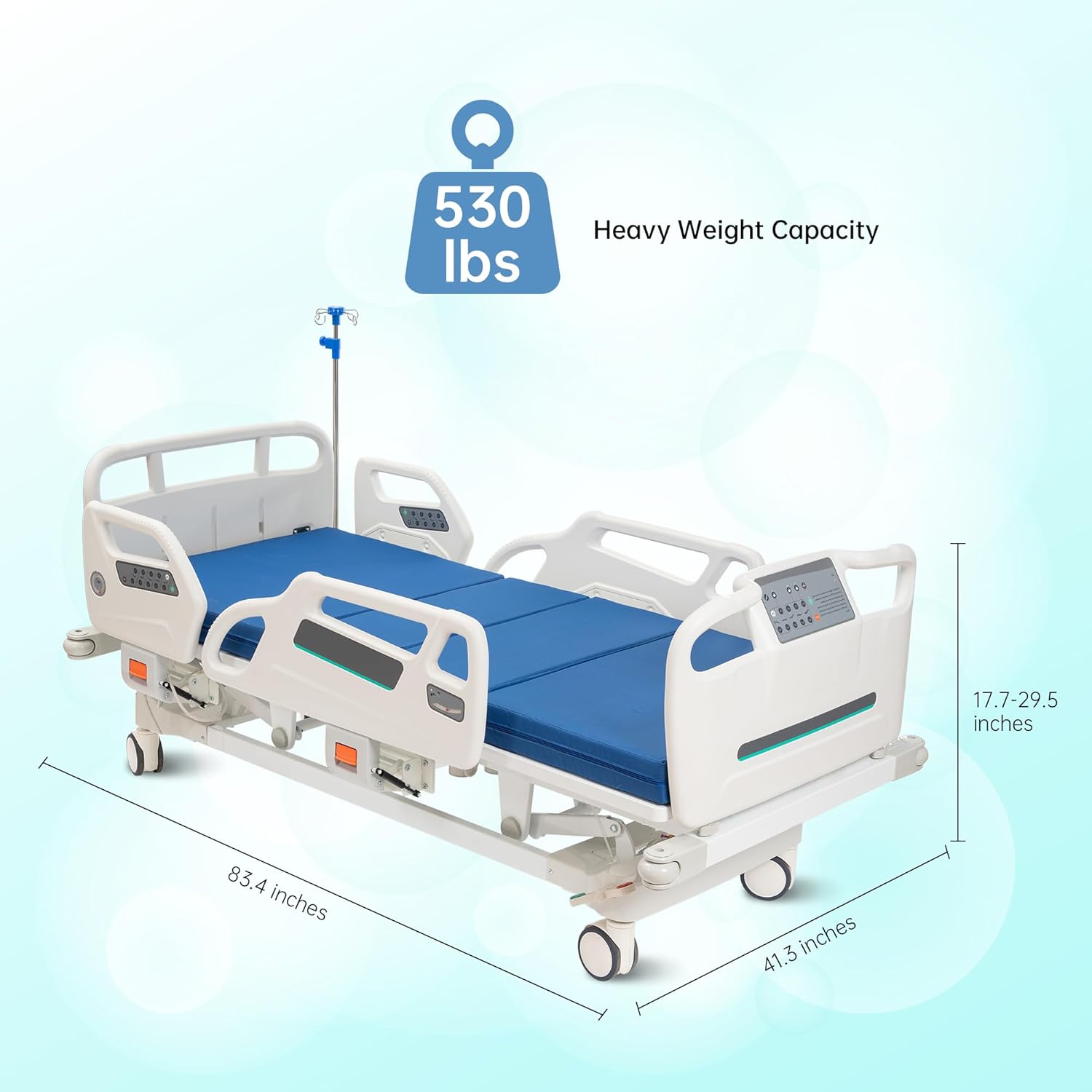 Real Relax Premium Multi Function Full Electric Hospital Bed, ICU Medical Bed with Cardiac Chair Position, Emergency Stop Button, underbed Night Light, one-Touch seat Position, 530LBS Loading