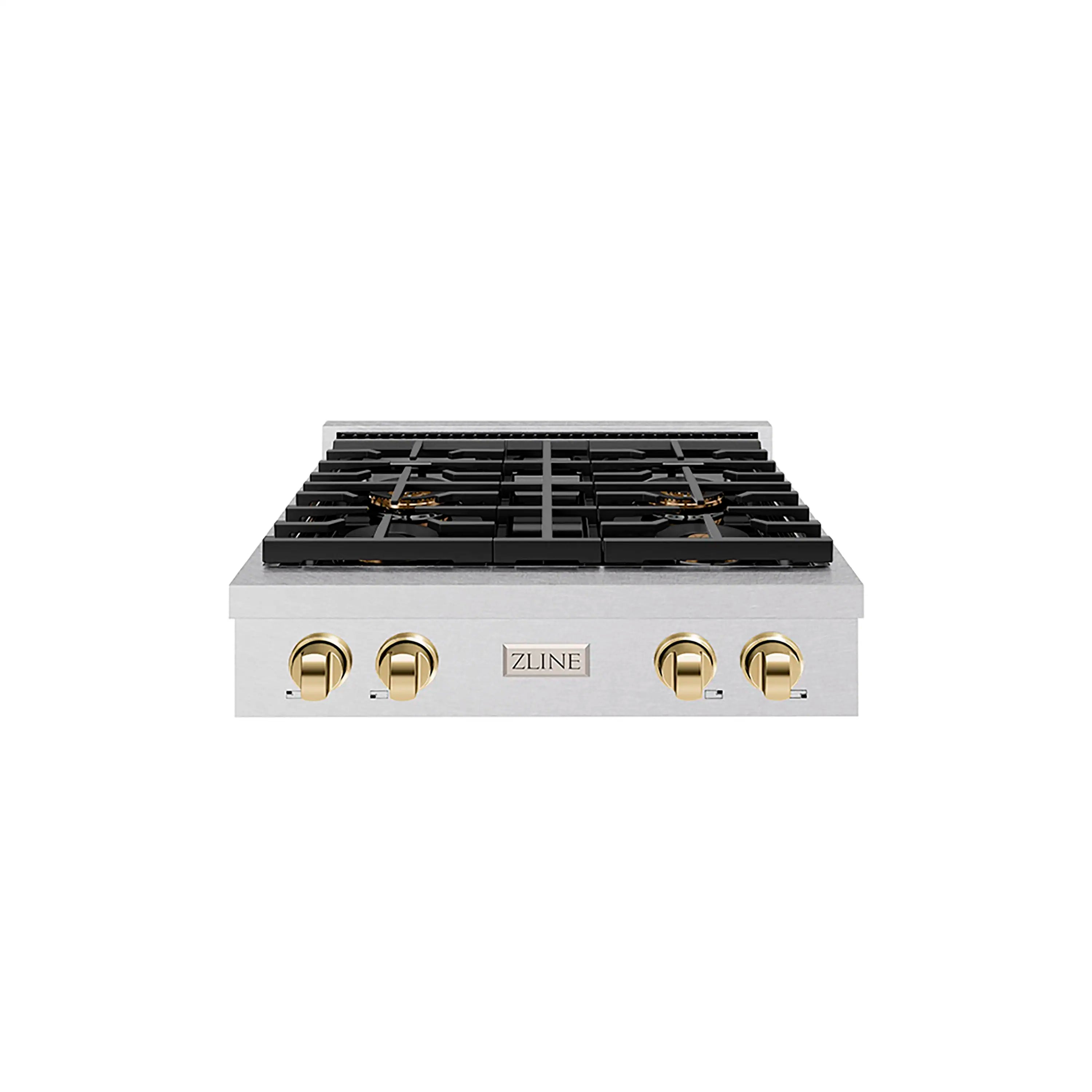 ZLINE Autograph Edition 30-Inch Paramount Gas Rangetop with 4 Burner DuoPro鈩?Cooktop in Satin Stainless Steel and Polished Gold Accents (PSRTSZ-30-G)