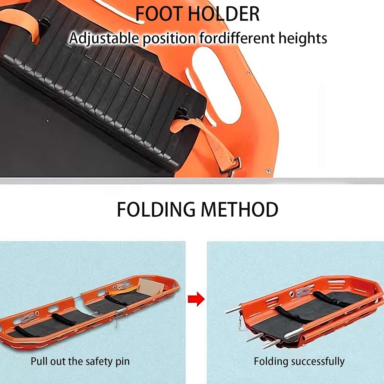 Medical Stretcher, Detachable and Foldable Medical, Medical Transport Equipment, Wear Material Equipped with Adjustable Foot Anchors for Patient Transfers