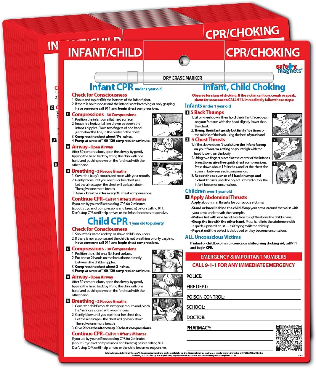 Safety Magnets by ZOCO – Infant and Child CPR & Choking Magnet (20-Pack) – Laminated 8.5