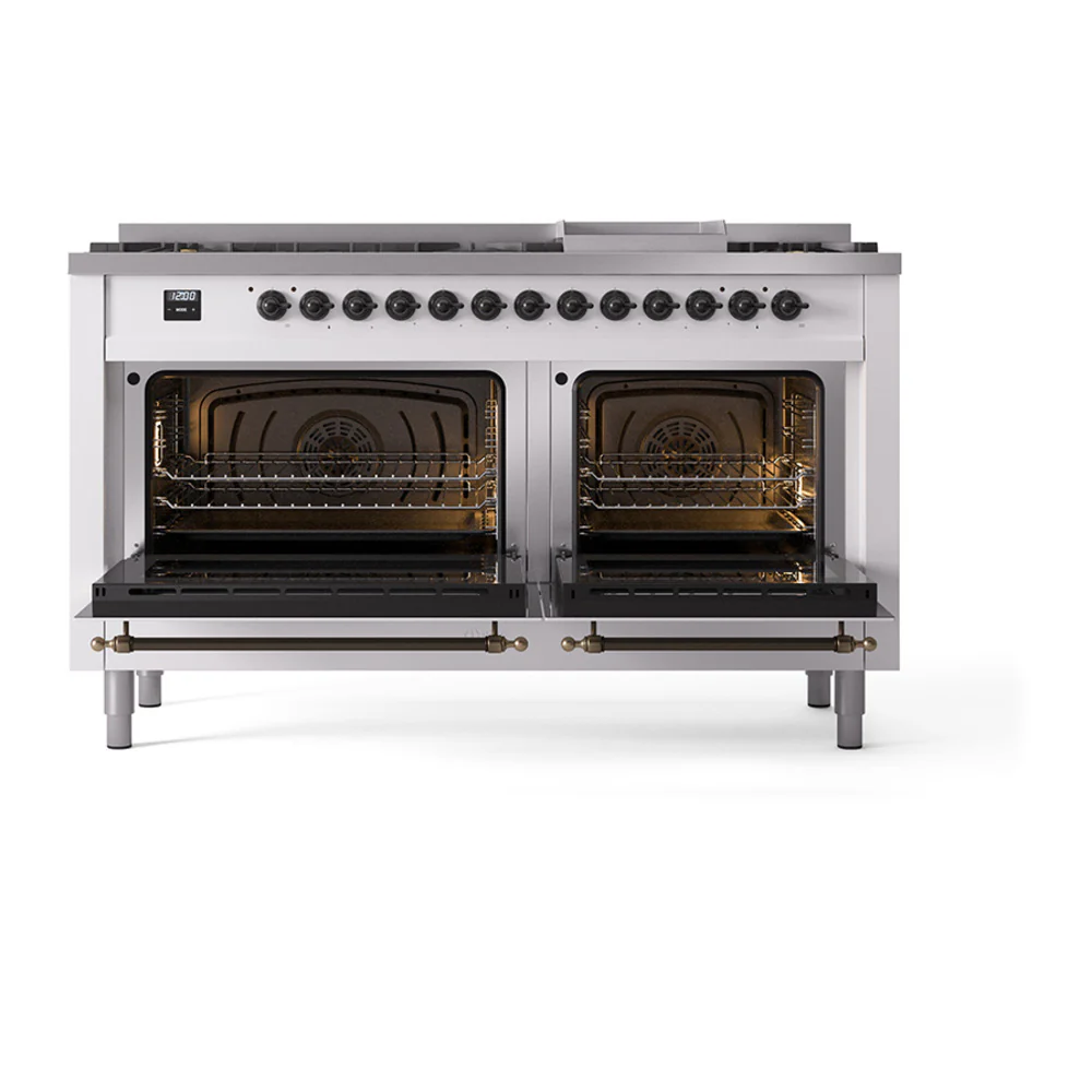 ILVE 60-Inch Nostalgie II Noblesse Dual Fuel Range with 9 Sealed Burners, Griddle, Triple Glass Door Oven in Custom RAL with Bronze Trim (UN60FNMPRAB)