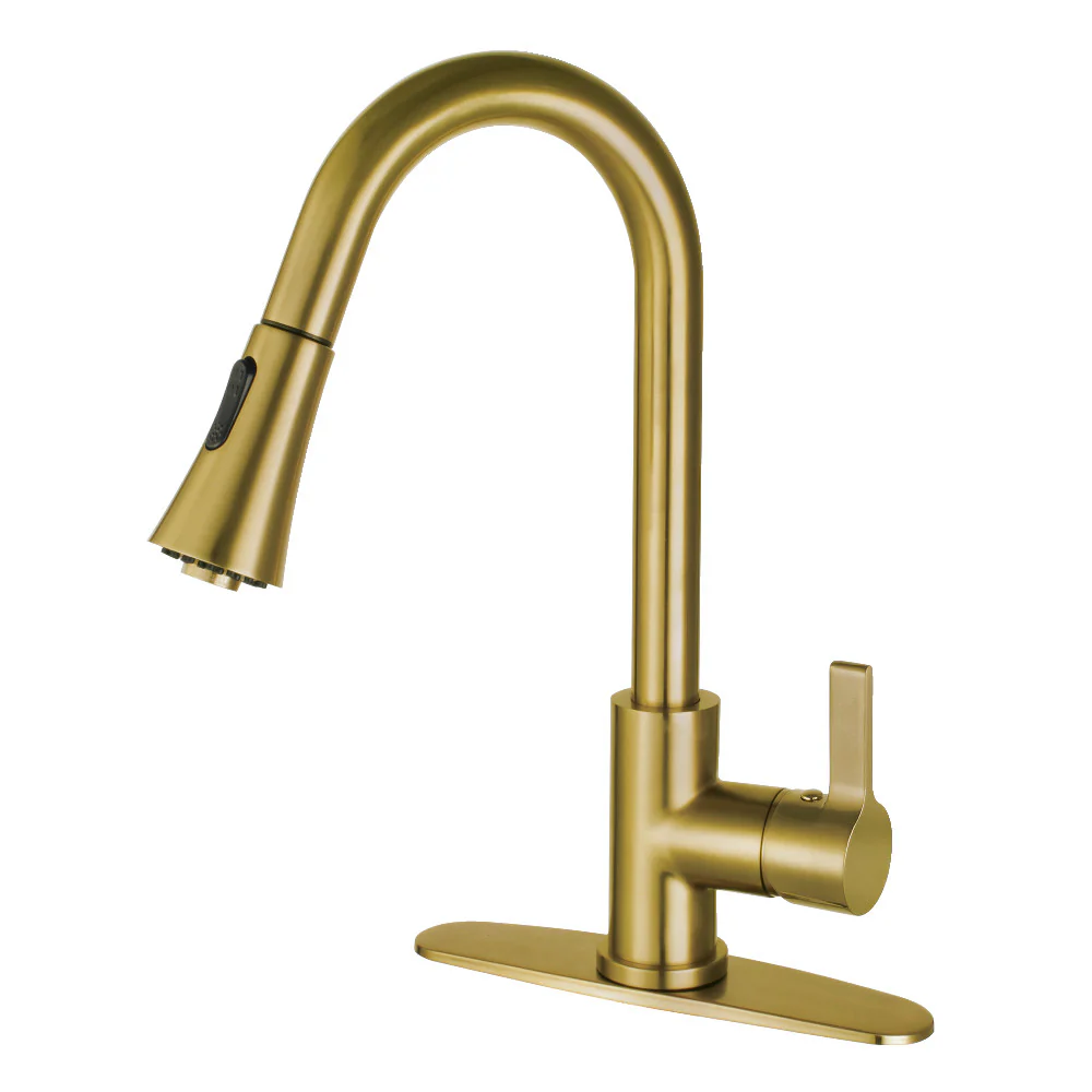 Kingston Brass Gourmetier Continental Single-Handle Pull-Down Kitchen Faucet, Brushed Brass (S8723CTL)