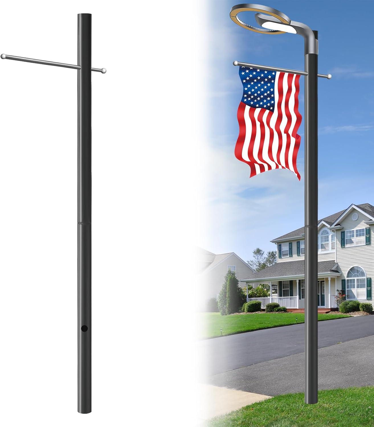 KAXIWEI Outdoor Direct Burial Lamp Post with Metal Cross Arm - 80 Inch Fits Most Standard 3