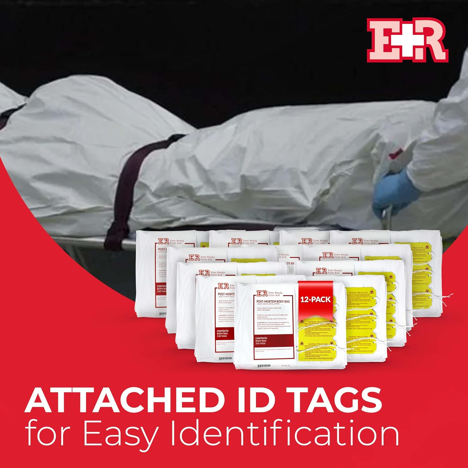 PVC Cadaver Body Bags 12-Pack with Metal Zipper – White, 36