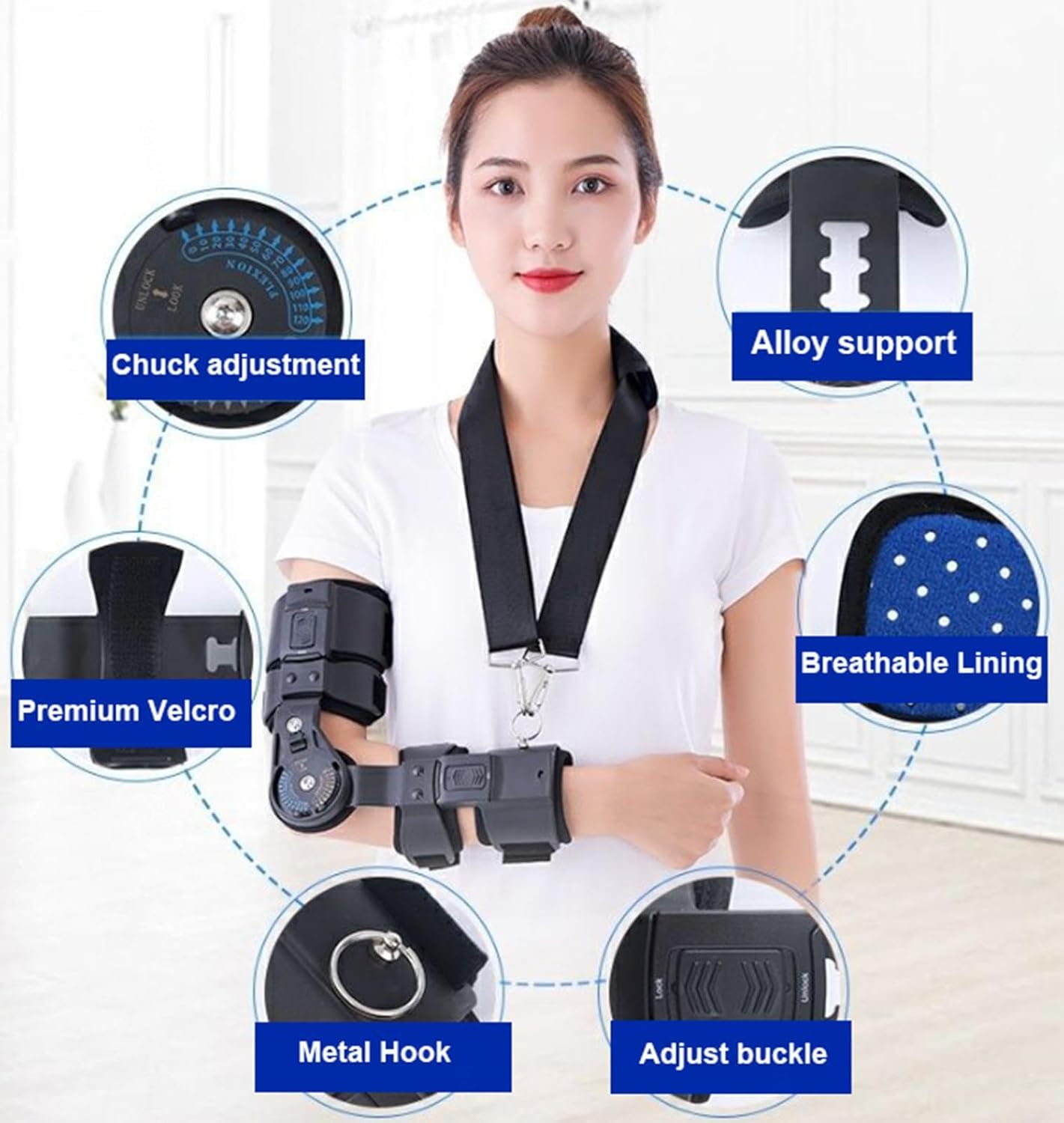 ROM Elbow Hinged Brace Support with Strap Sling Adjustable Post Op Elbow Immobilizer Stabilizer Splint Arm Injury Recovery Support After Surgery for Tendonitis, Arthritis and Pain Relief,Right