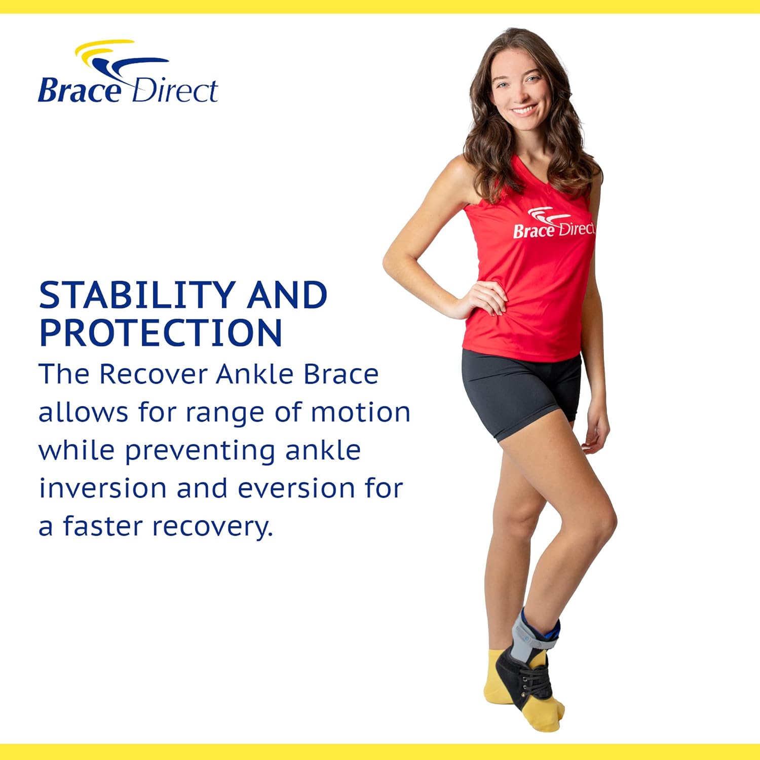 Brace Direct Recovery Lightweight Ankle Brace L1906- Easy Tie Lacing & Moldable Footplate to control inversion/eversion for Ankle Injuries and Sprains Support Stabilizer