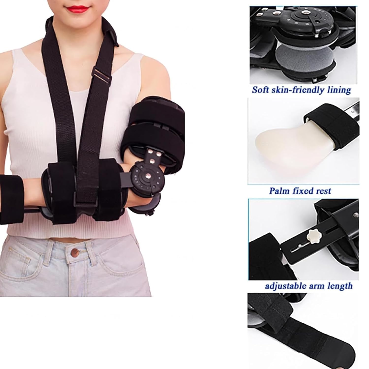 Adjustable Post-OP Elbow Hinged Brace,Arm Support with Shoulder Sling Stabilizer Splint,Night Elbow Sleep Support for Cubital Tunnel Syndrome,Tendonitis,Ulnar Nerve(