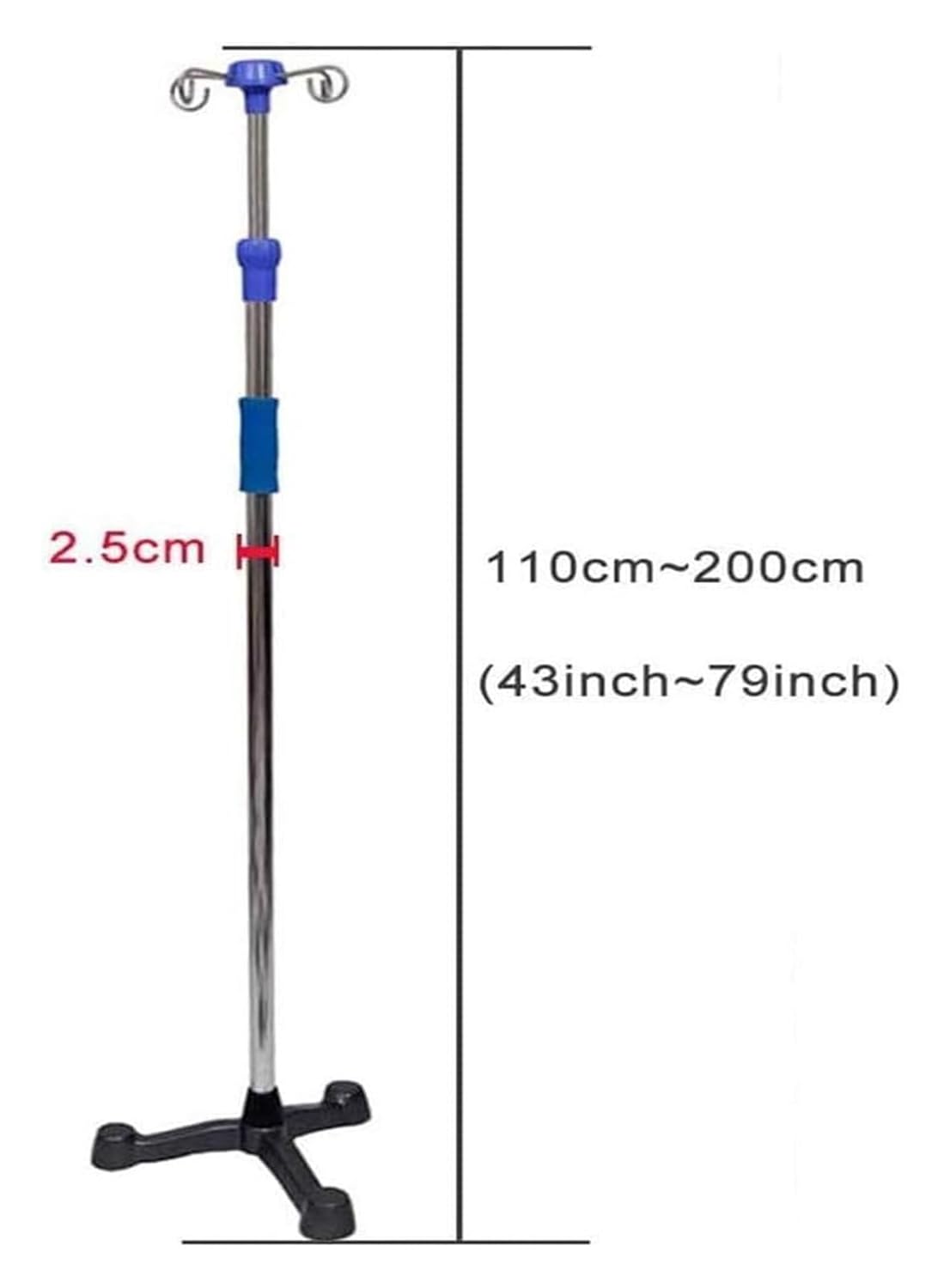 Portable IV Stand with Adjustable Height, Stainless Steel IV Pole, Heavy-Duty Base for Hospital, Clinic, Home Care & Ambulances