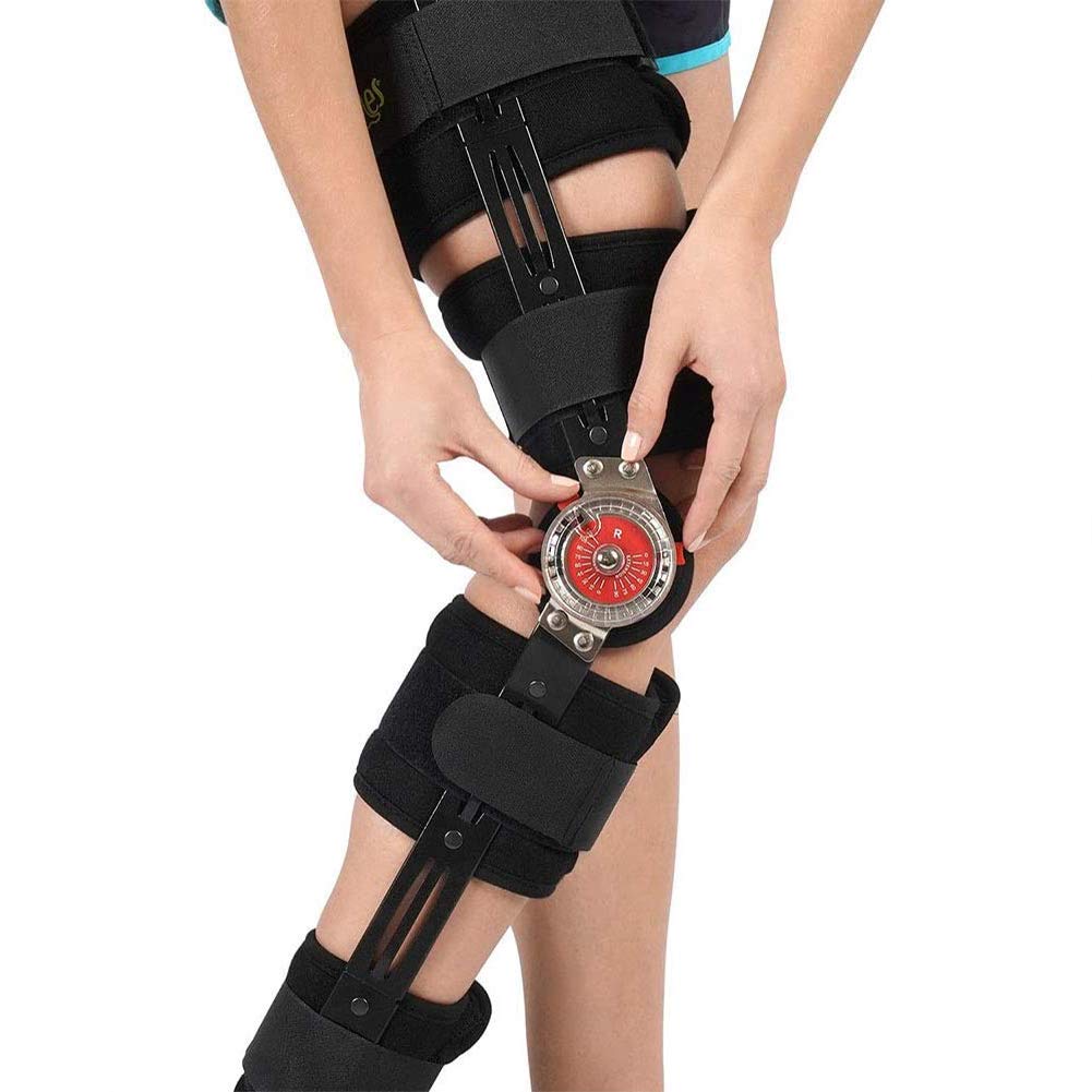 Hinged Knee Brace, Adjustable Length Post Patella Brace Support Stabilizer Pad Orthosis Splint Wrap Medical Orthopedic Guard Protector (L-46 cm