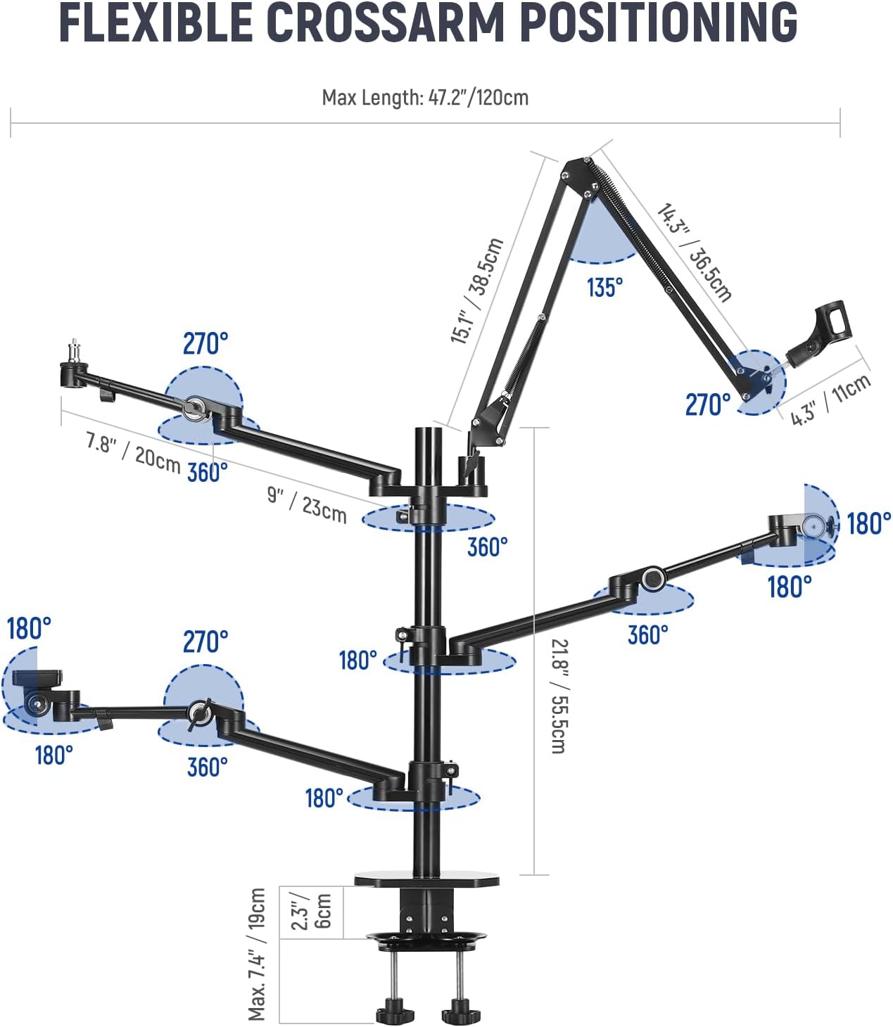 NEEWER Overhead Camera Stand Desk Mount Rig with 4 Boom Arms for Photography Video Light Ring Light Phone Mount Webcam Mic Compact DSLR for Live Streaming Broadcast Online Teaching Meeting, DS007