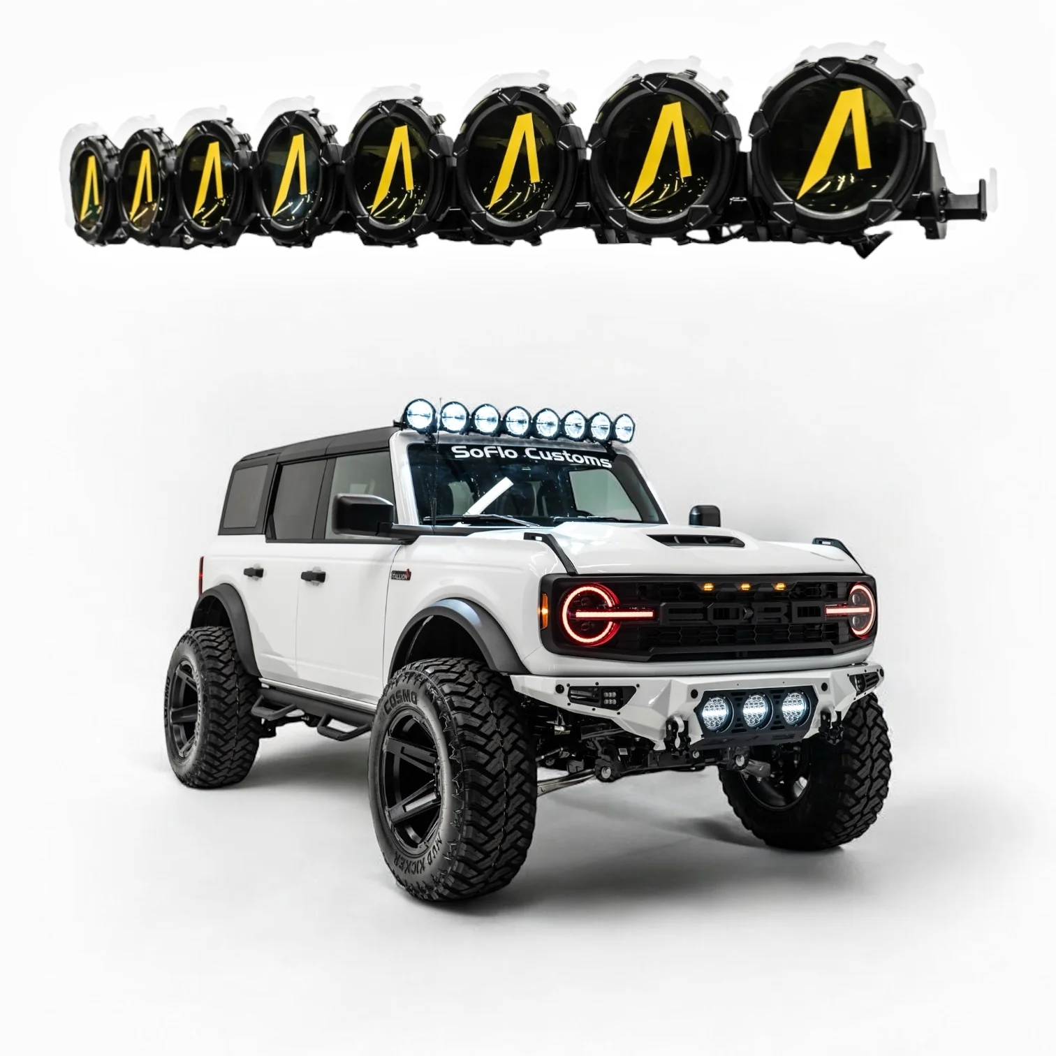 Bronco 2021-2025 8 LED Circle Light Bar with A Covers