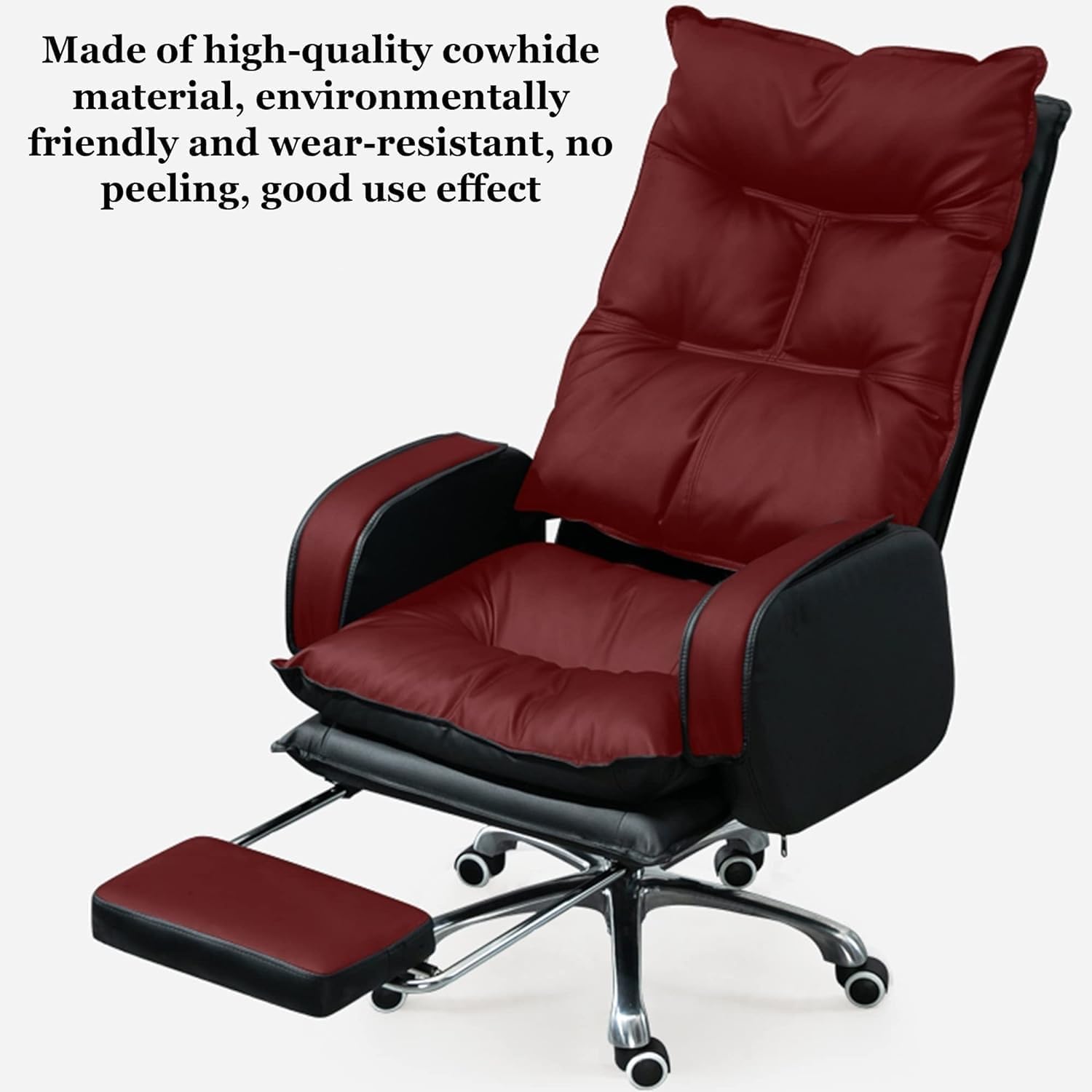 Arm Chair Executive Office Chair PU Leather Computer Desk Chair with Lumbar Support and Footrest, High Back Swivel Chair for Conference Room Work Study (Brown-One Size