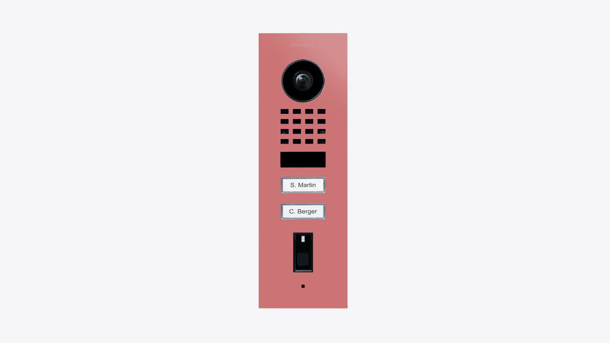 DoorBird D1102FV Fingerprint 50 Flush-Mount IP Video Door Station in Antique Pink, RAL 3014
