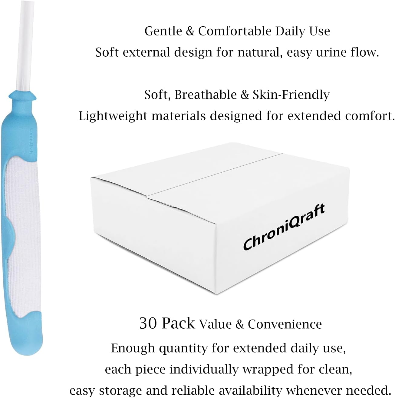 Women’s External Urinary Catheters, 30 Pack – Soft Skin-Friendly Non-Invasive Design, Leak-Resistant, Individually Wrapped, Compatible with Most Suction & Drainage Systems