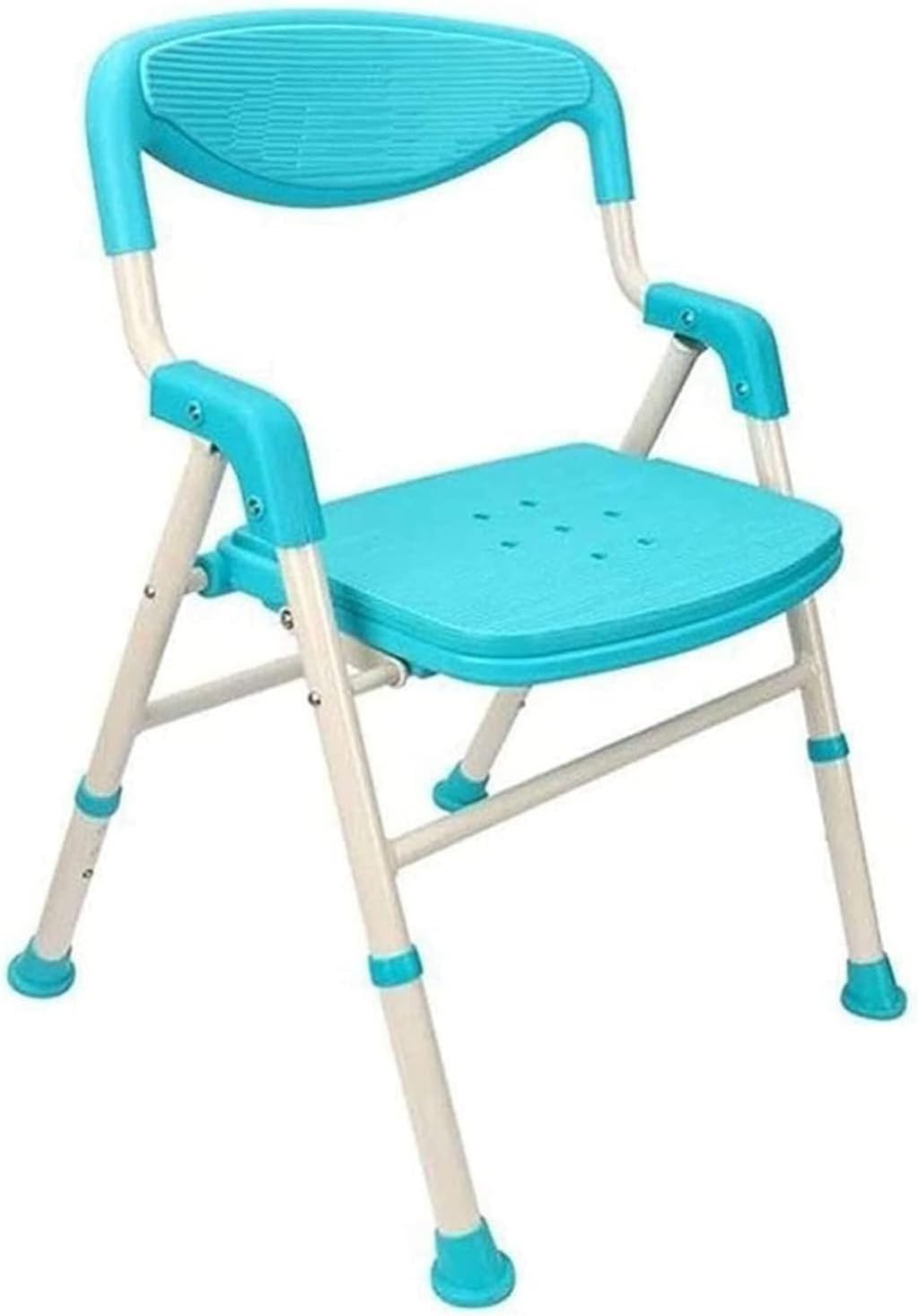 Folding Shower Chairs Space-Saving Bath Bench for Elderly Disabled Non-Slip Height-Adjustable Shower Stool with Back and Arms Shower Seats Supports Up to 300Lbs (Color : Blue)
