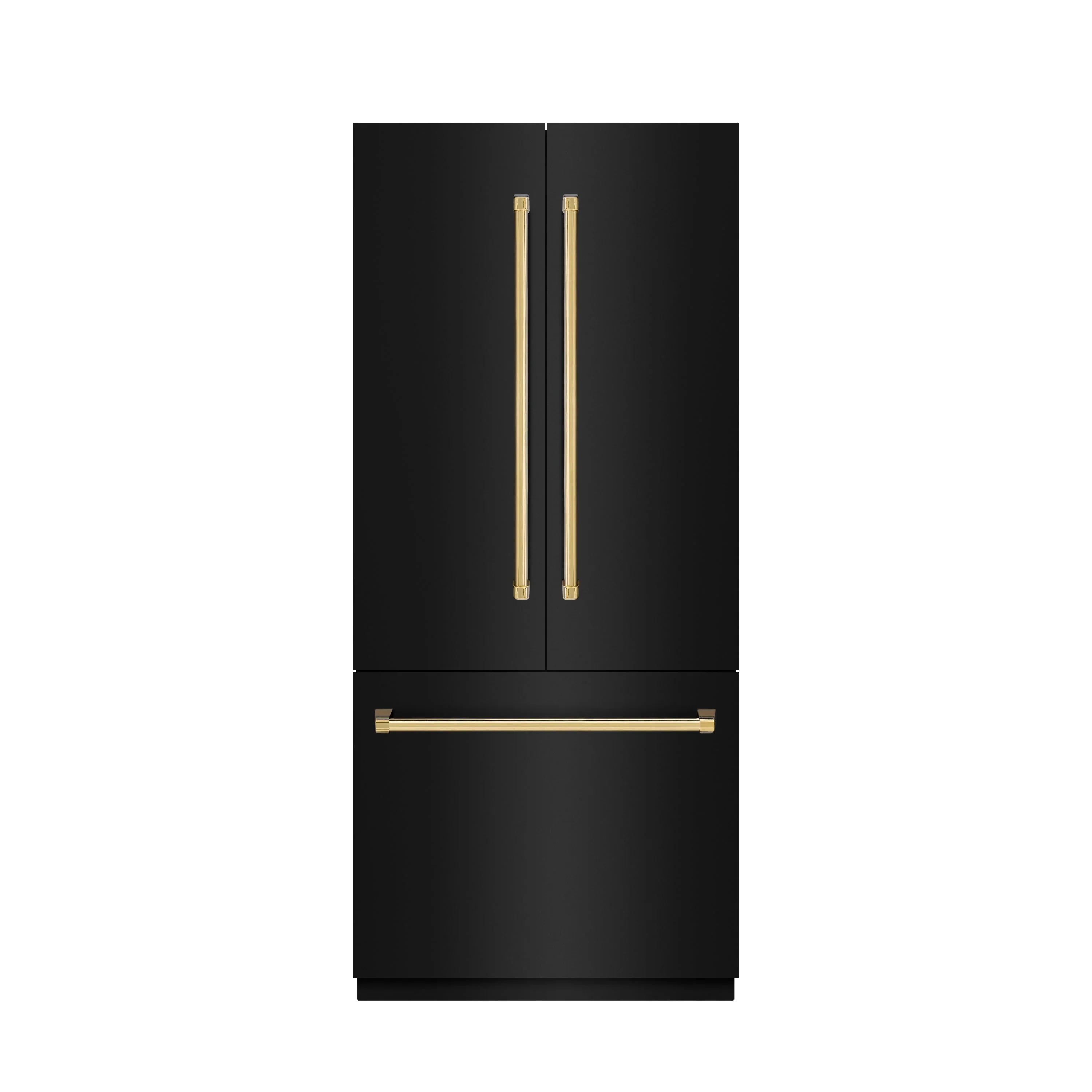ZLINE Autograph Edition 36-Inch 19.6 cu. ft. French Door Built-In Bottom Freezer Refrigerator with Water Dispenser and Ice Maker in Black Stainless Steel with Stainless Steel Interior and Polished Gold Accents (SRBIVZ-BS-36-G)