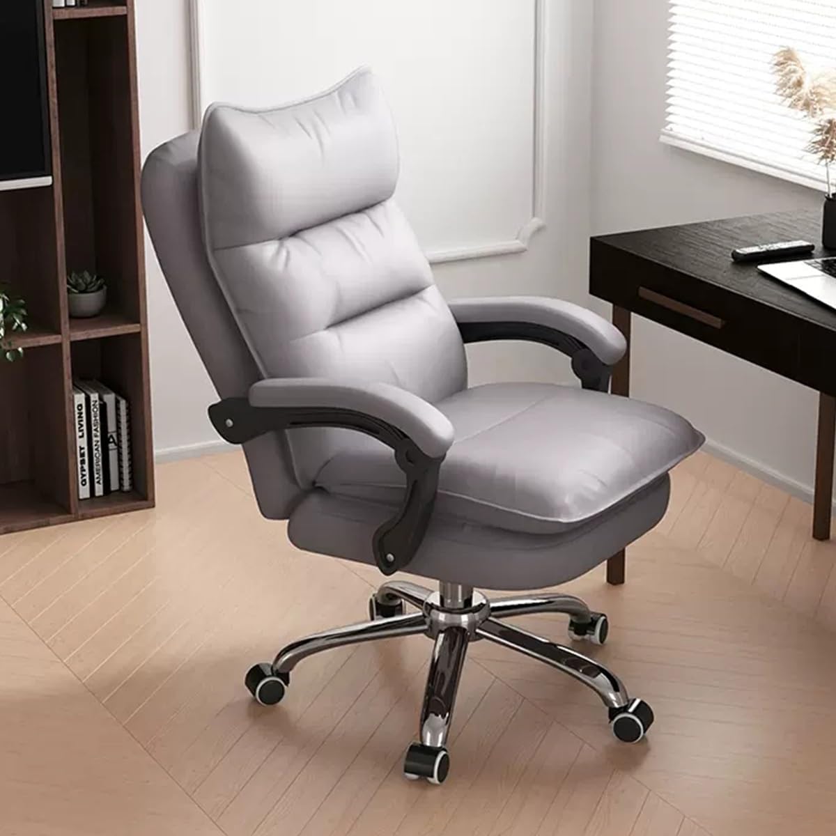 Computer Desk Chair, Executive Chairs, Ergonomic Swivel Desk Chairs, with Wheels,Adjustable Lumbar Support,Work Chair Leather Gaming Chair,Arm Adjustable,Grey
