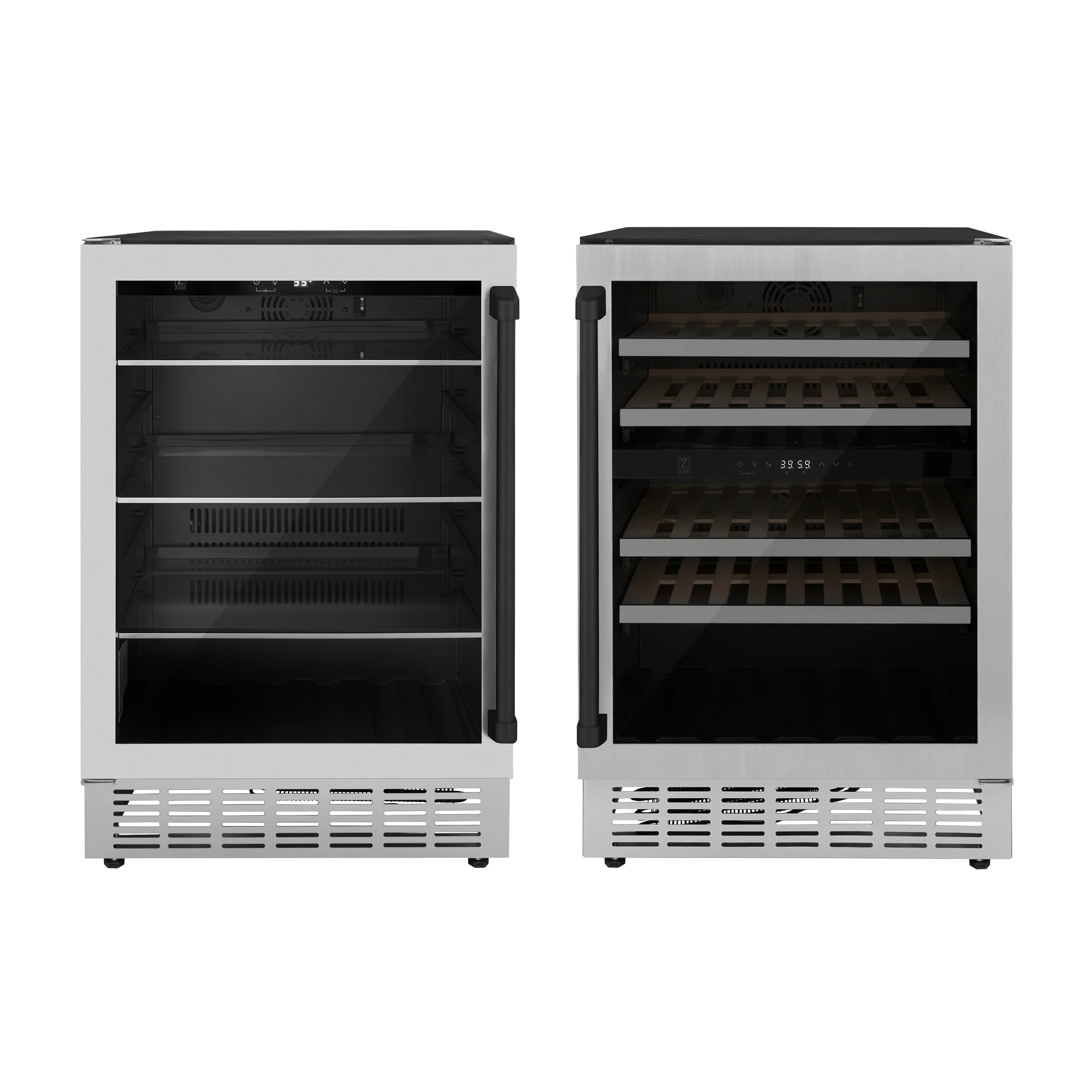 ZLINE Autograph Edition Appliance Package - 24-Inch Wine Cooler and 24-Inch Beverage Fridge in Stainless Steel with Matte Black Accents (2AKP-RBV-RWV-MB)