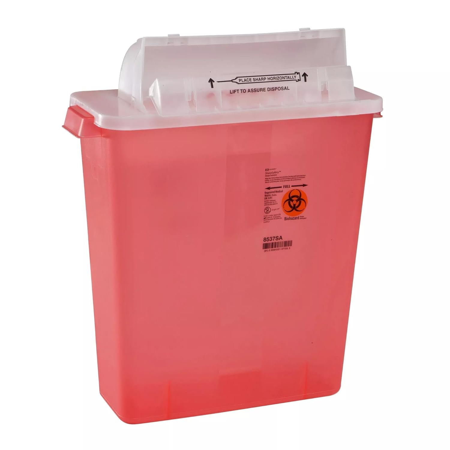 Covidien 8537SA SharpSafety Safety in Room Sharps Container Counterbalance Lid, 3 gal Capacity, Transparent Red (Pack of 10)