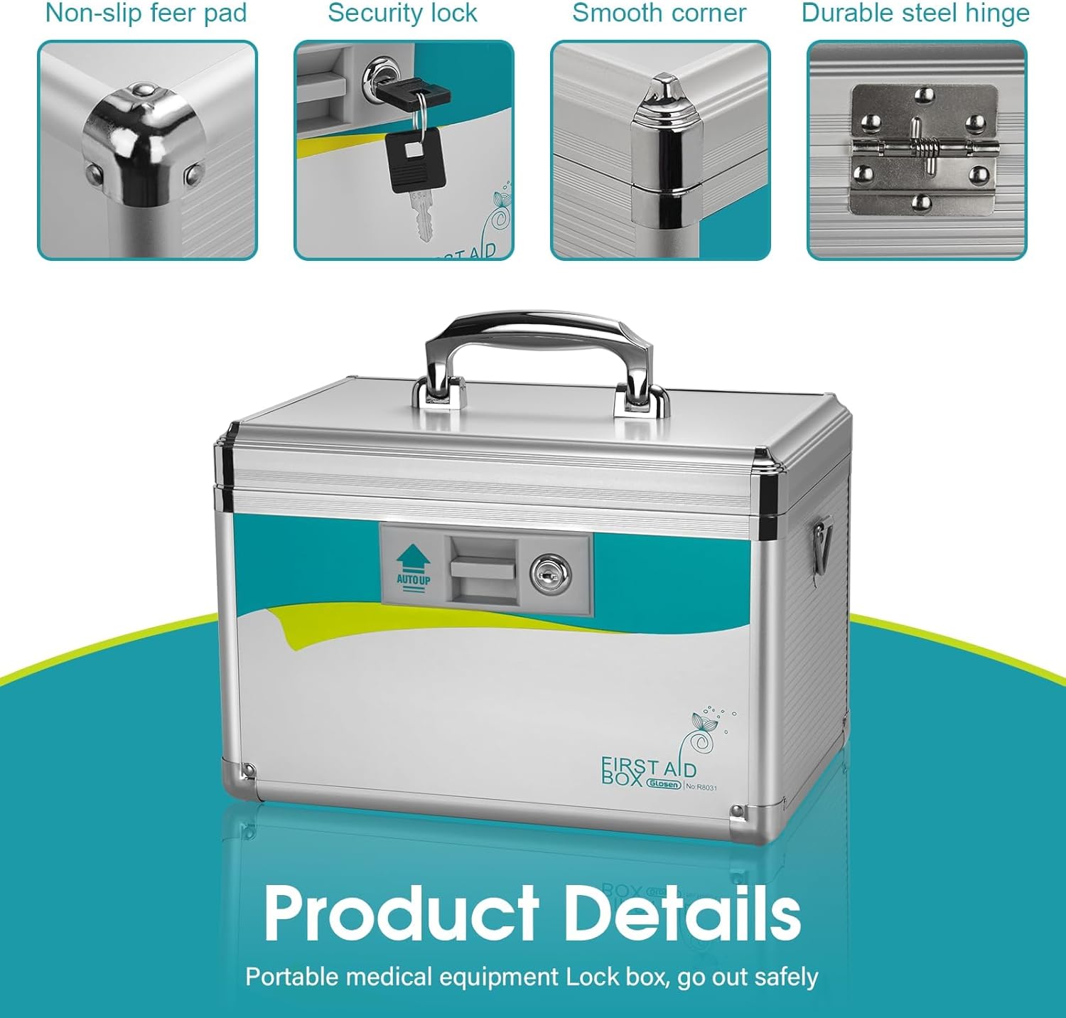 Glosen Medicine Lock Box,locking medicine box, Security Lock Boxes【Extra Large-16inch】 15.9x9.3x8.9 Inch,lock box, First Aid Key Safe Box,Lock Box for Medication