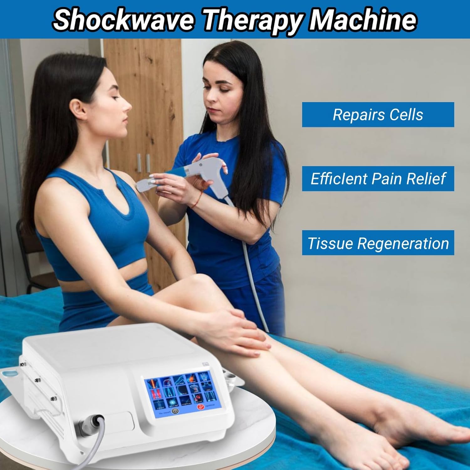 Shockwave Therapy Machine, Shock Wave Therapy Machine for Joint and Muscle Pain Relief, Muscle and Bone Tissue Regeneration, Painless, Non-Invasive Extracorporeal Shock Wave Therapy Device