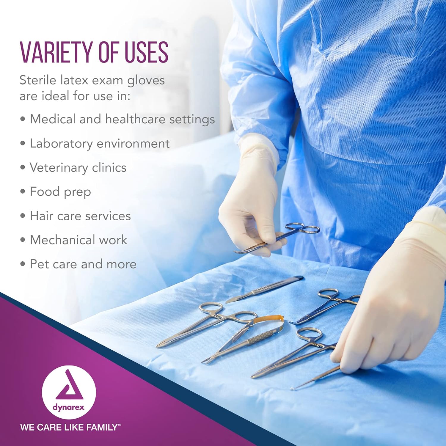 Dynarex Sterile Disposable Latex Exam Gloves, Powder-Free, Sterilely Packaged in Pairs, Professional Medical and Healthcare Use, Bisque, Large, 8 Boxes - 50 Pairs/Box