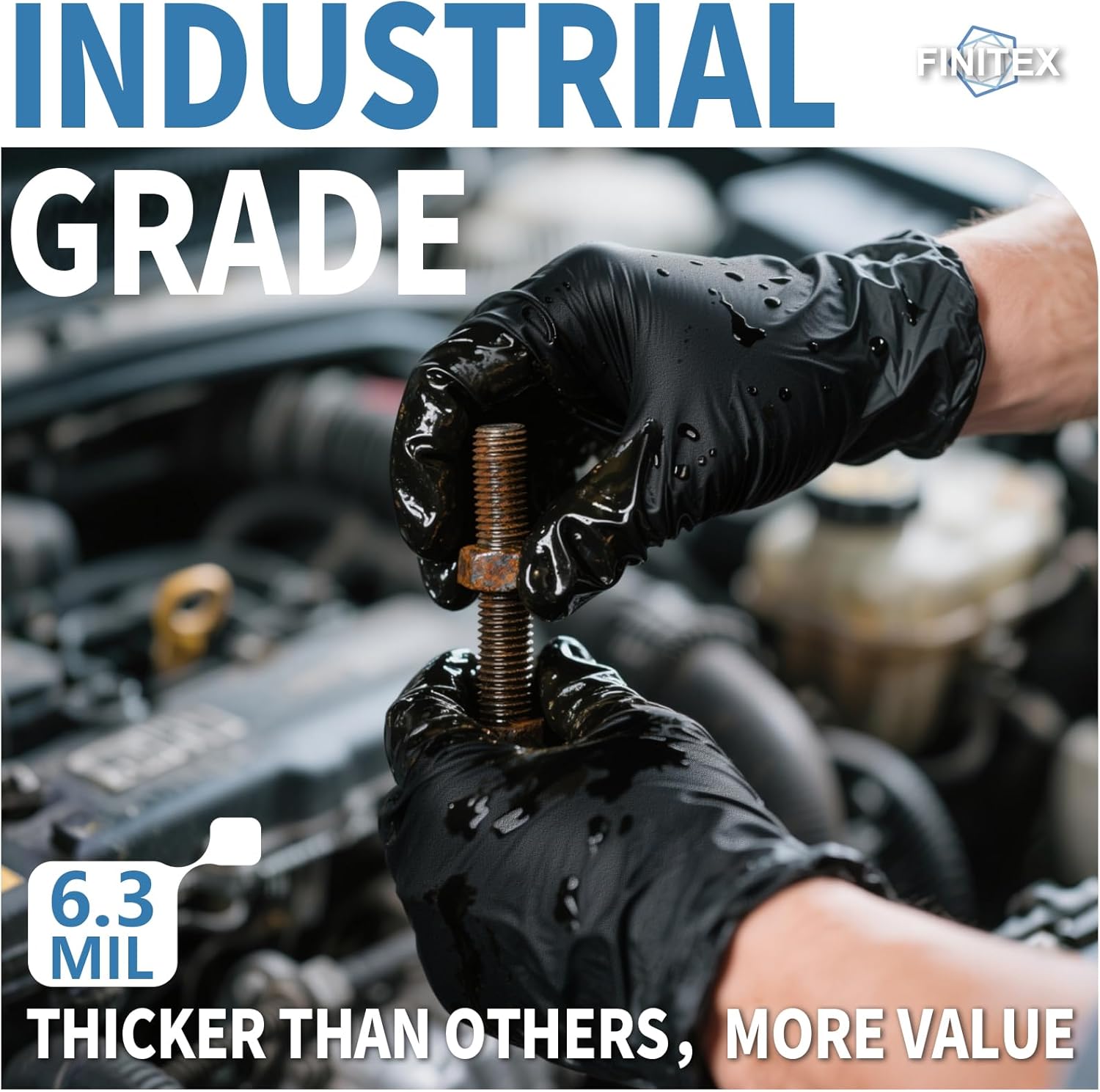 FINITEX Black Nitrile Disposable Medical Exam Gloves - 100/1000 PCS 6.3mil Powder-Free Latex-Free Food Gloves