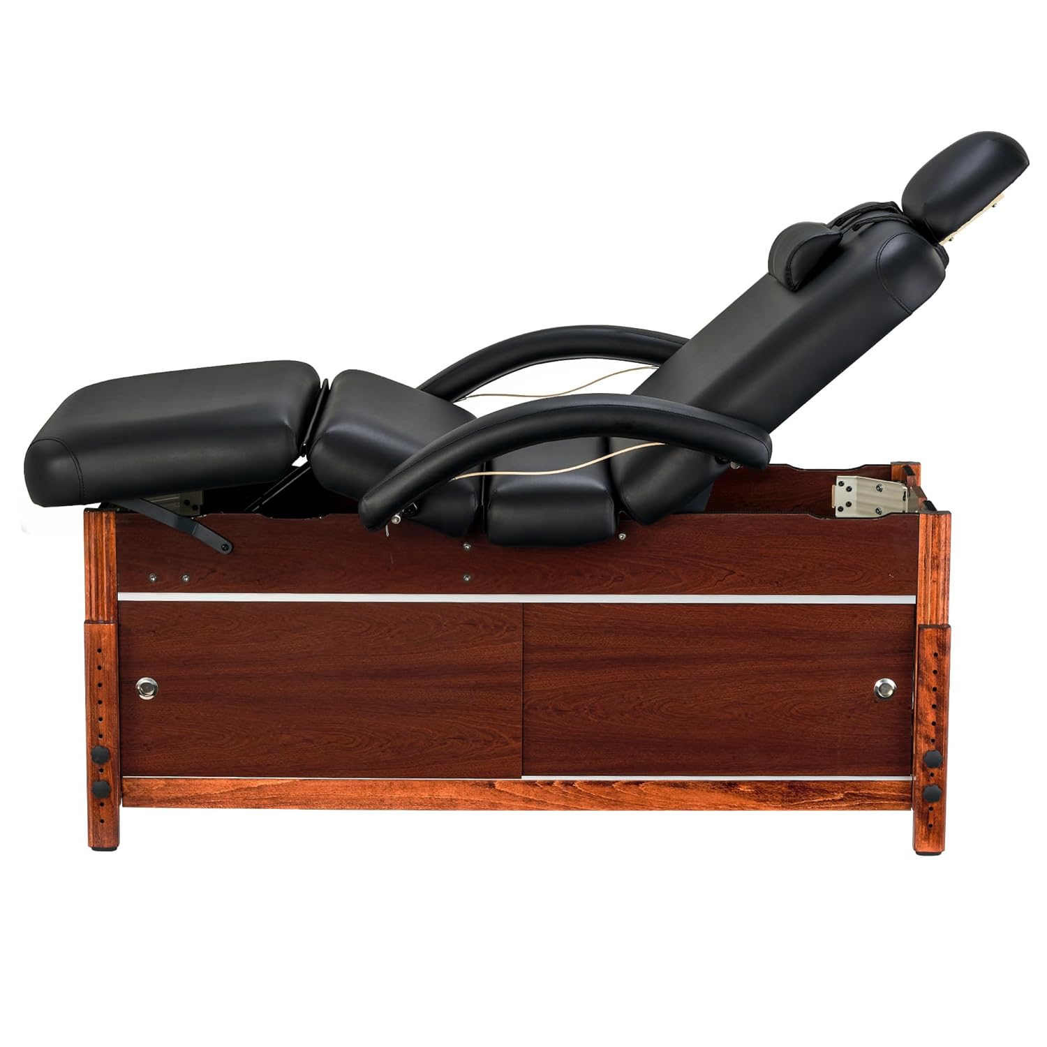 Master Massage Cabrillo Stationary Massage Table - Facial Beauty Lash Bed - 4 Section Salon Spa Bed with Storage Cabinet - Pneumatic Tilting Backrest and Leg Rest, Black with Walnut Legs, 30 Inch