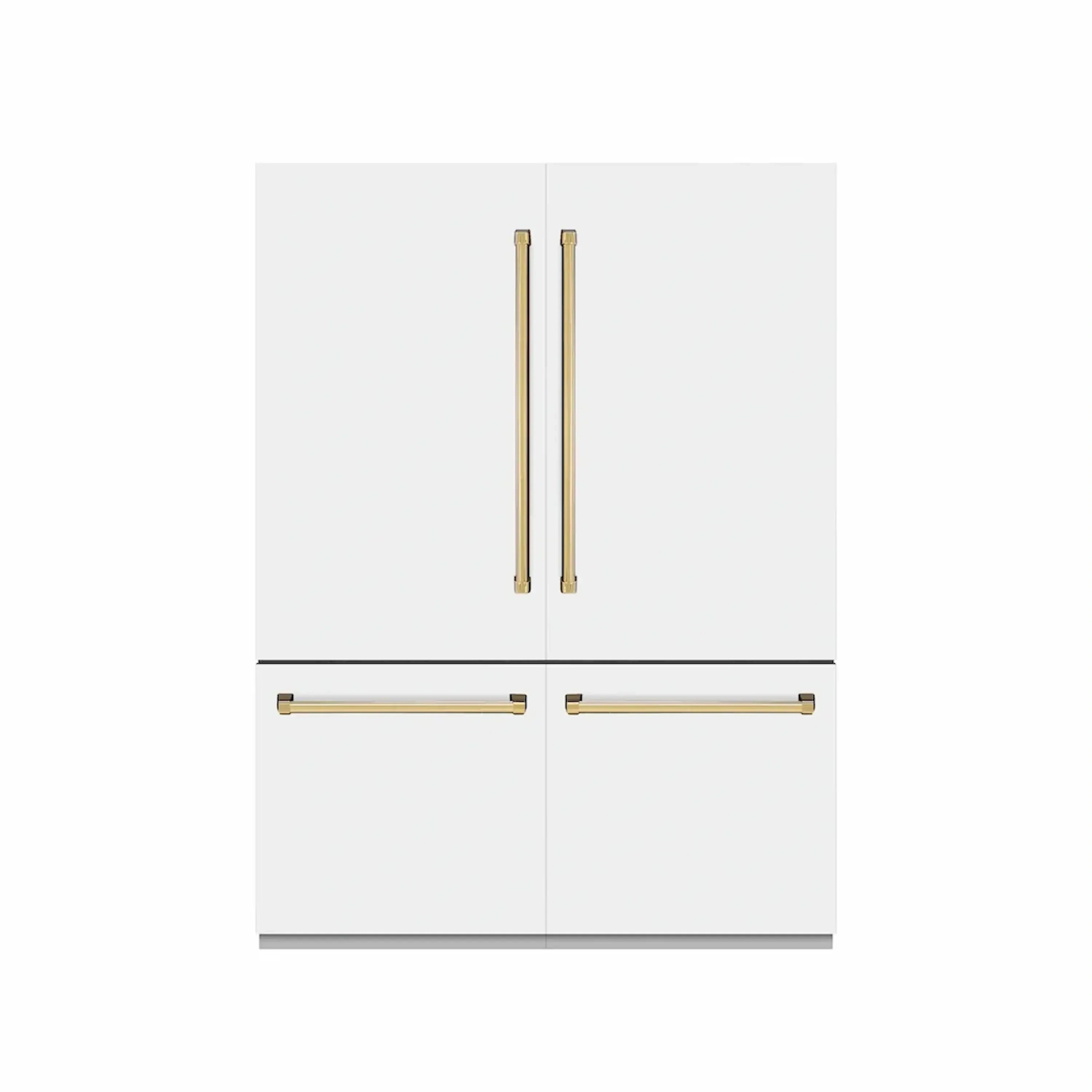 ZLINE Autograph Edition 60-Inch 32.2 cu. ft. French Door Built-In Bottom Freezer Refrigerator with Water Dispenser and Ice Maker in White Matte with Graphite Gray Interior and Polished Gold Accents (GRBIVZ-WM-60-G)
