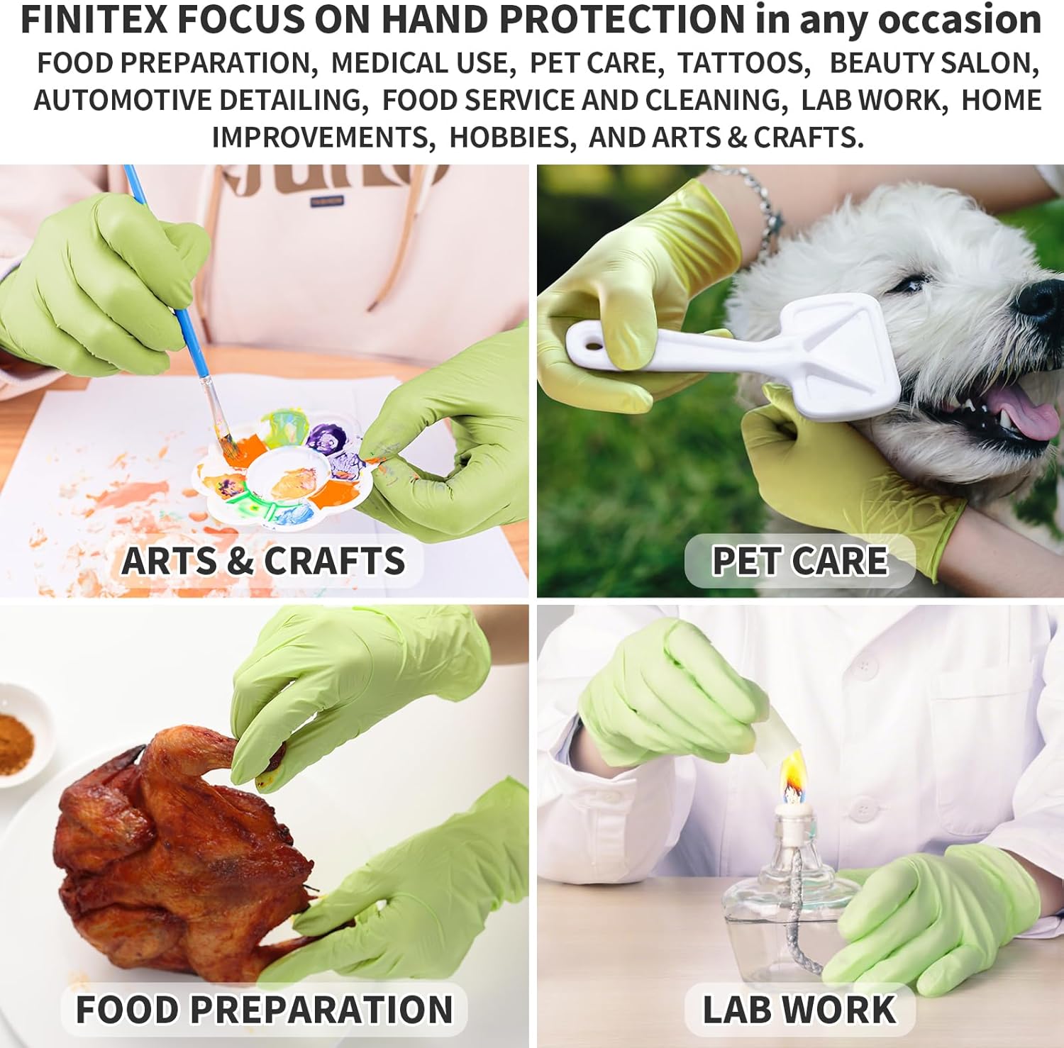 FINITEX Nitrile Disposable Gloves - Green 3.5mil 100/1000PCS Powder-Free Latex-Free Medical & Food Use