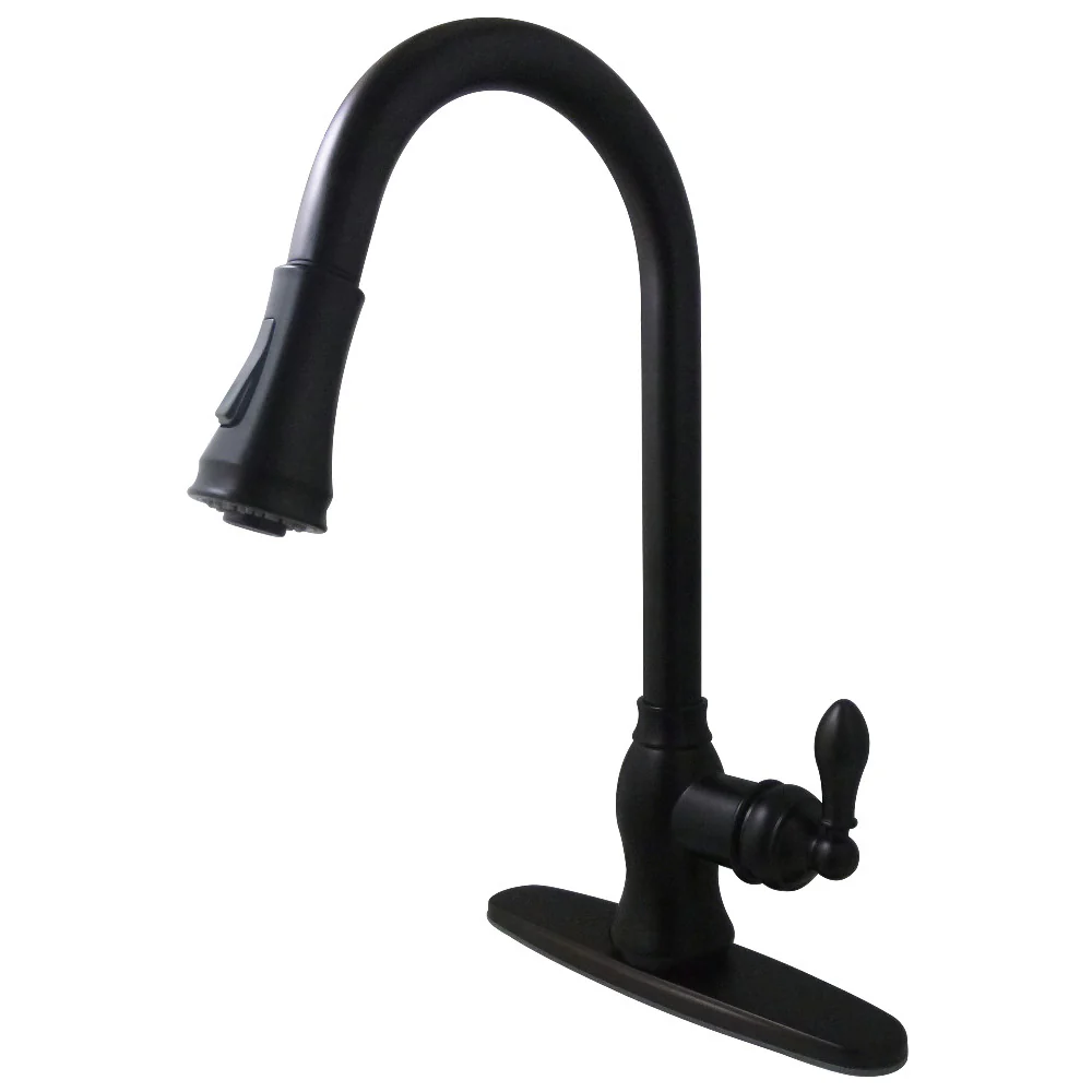 Kingston Brass Gourmetier American Classic Single-Handle Pull-Down Kitchen Faucet, Oil Rubbed Bronze (GSY7775ACL)