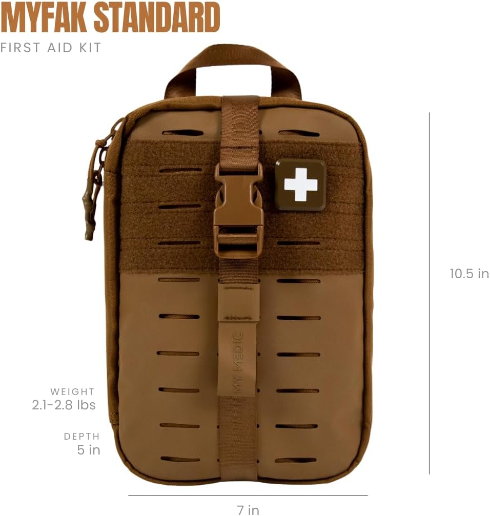 MY MEDIC MyFAK Standard - Ifak First Aid Kit - HSA FSA - 132 Life Saving Trauma and Medical Items - Survival Kit for Camping or Your Car - Coyote